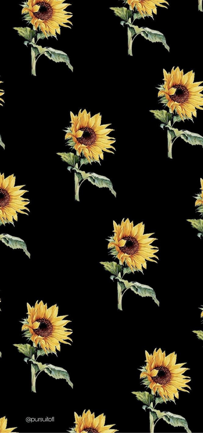 Black phone wallpaper with yellow sunflowers