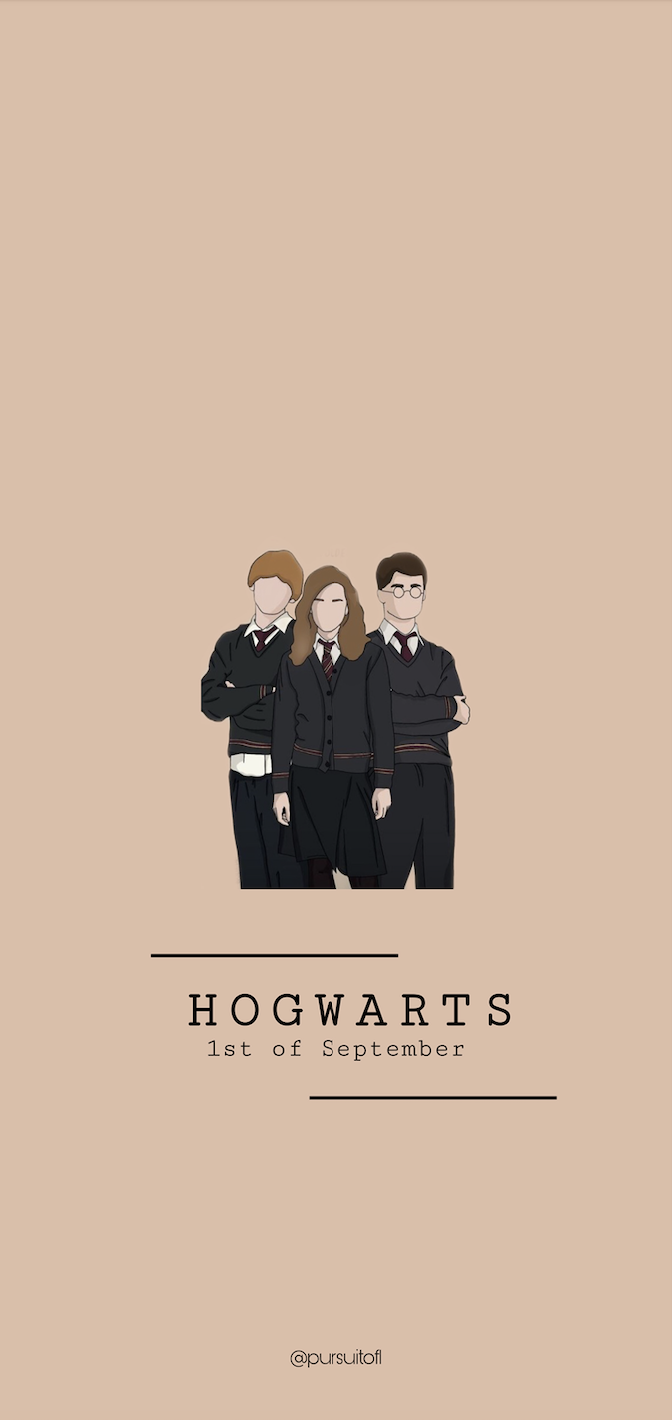 Hogwarts first of September phone Wallpaper with Ron, Hermione, and Harry