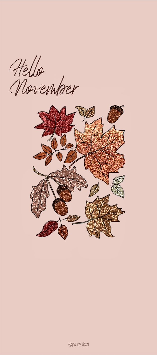 Autumn Leaves Phone Wallpaper with Hello November Text