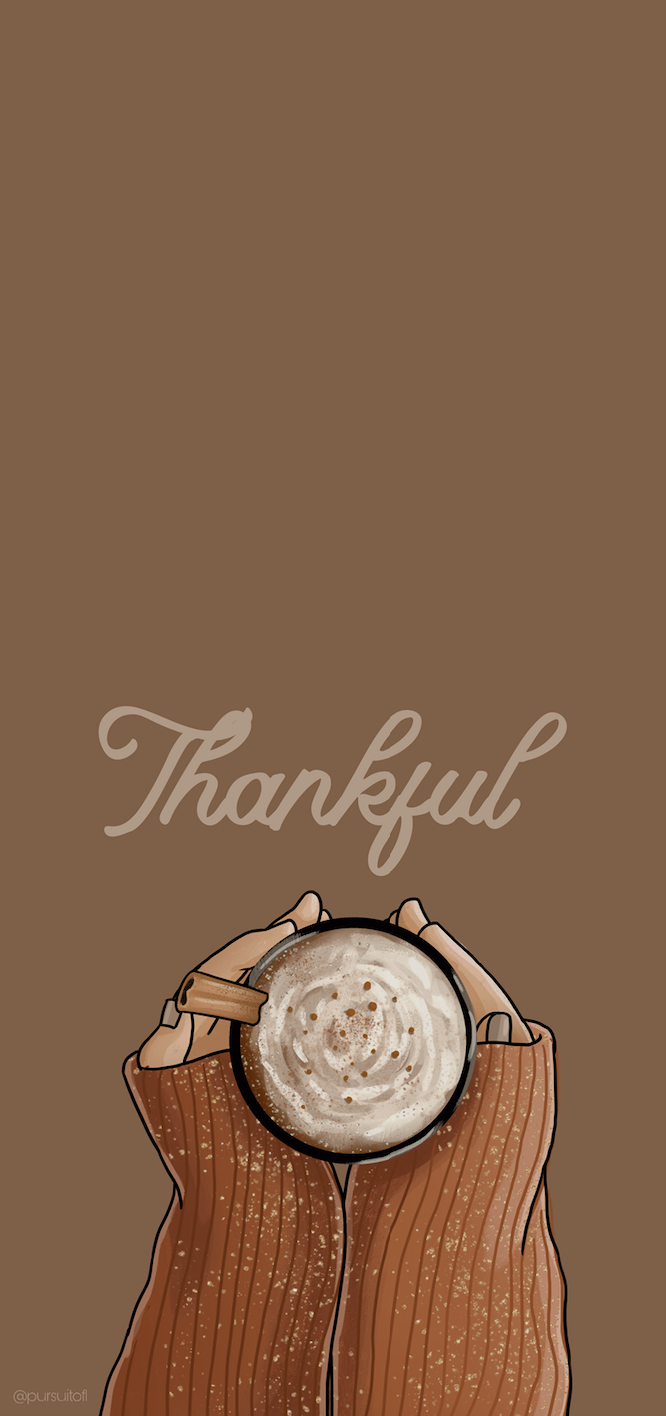 Sweater and Hands Holding Mug Phone Wallpaper with Thankful Text