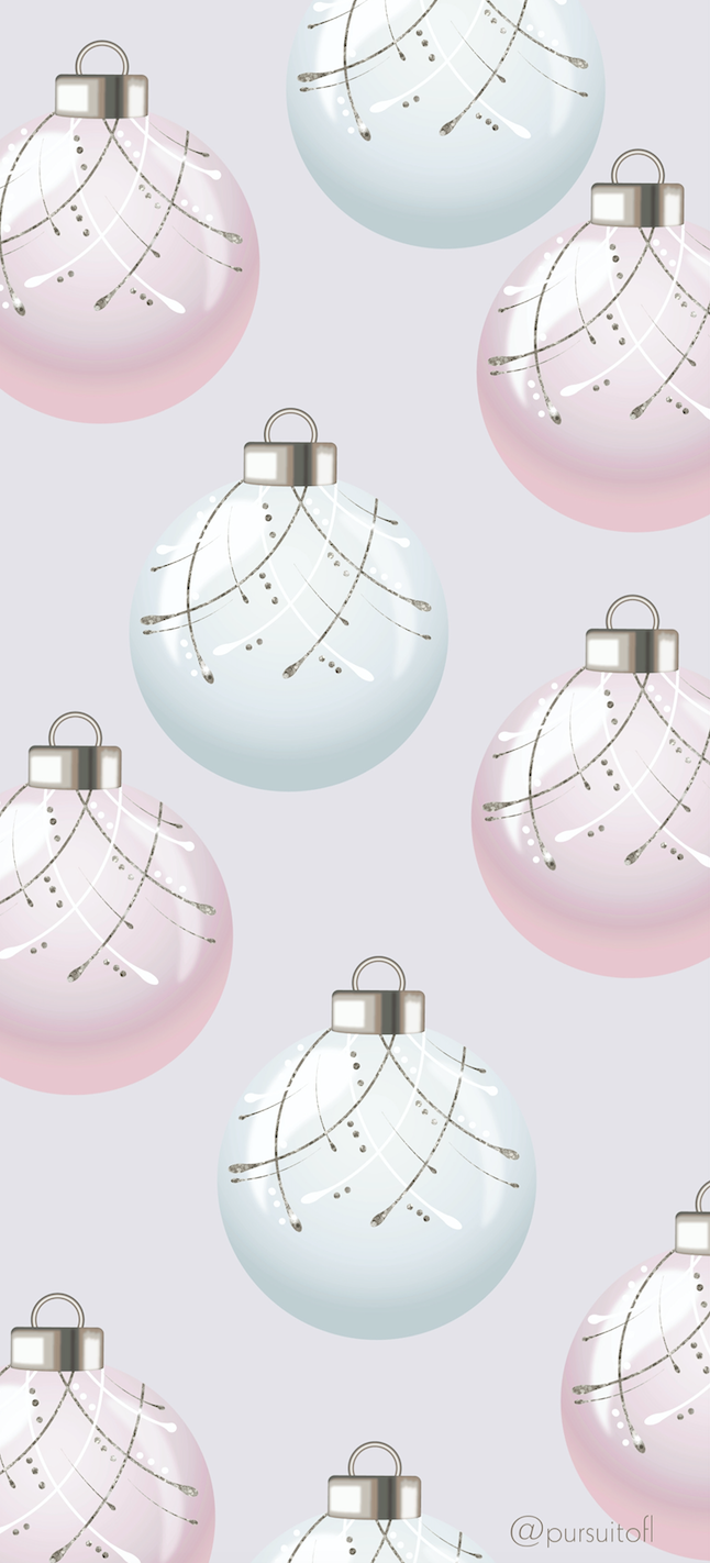 Phone Wallpaper with pink and blue Christmas Ornaments