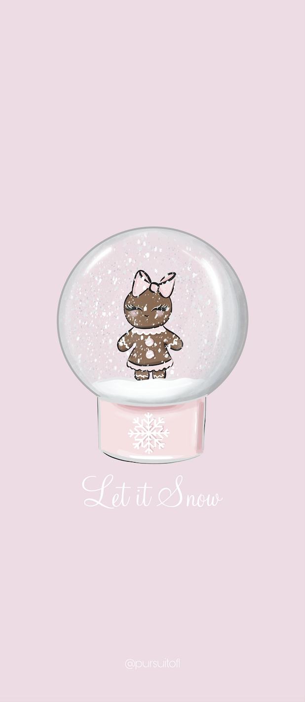 Gingerbread Woman Snow Globe Phone Wallpaper with Let it Snow Text