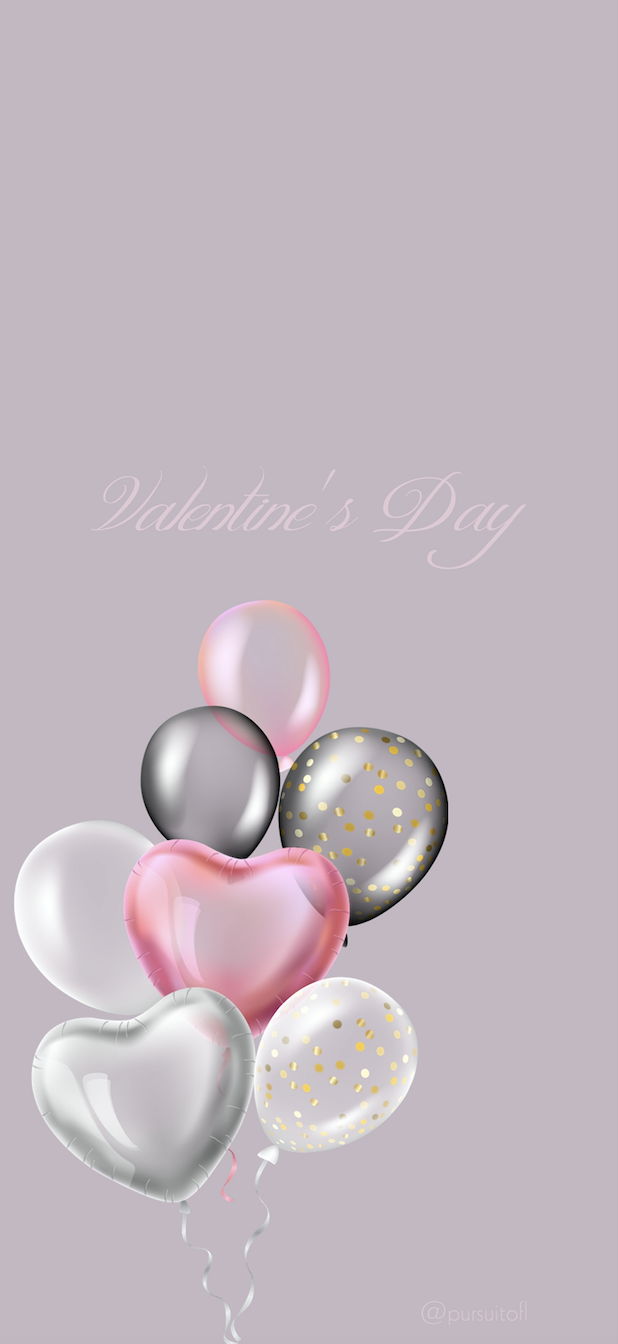 Valentine's Day Phone Wallpaper with Pink, Grey, and White Balloons
