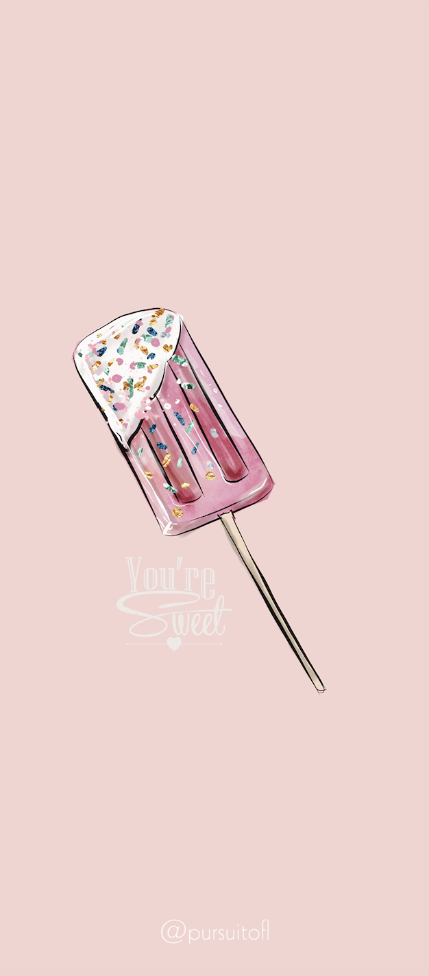 Pink Phone Wallpaper with Pink Popsicle and Glitter Sprinkles with You're Sweet Text