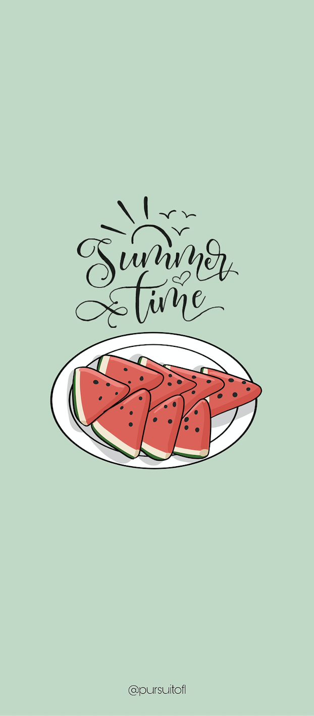 Green Phone Wallpaper with Plate of Sliced Watermelon and Summer Time Text