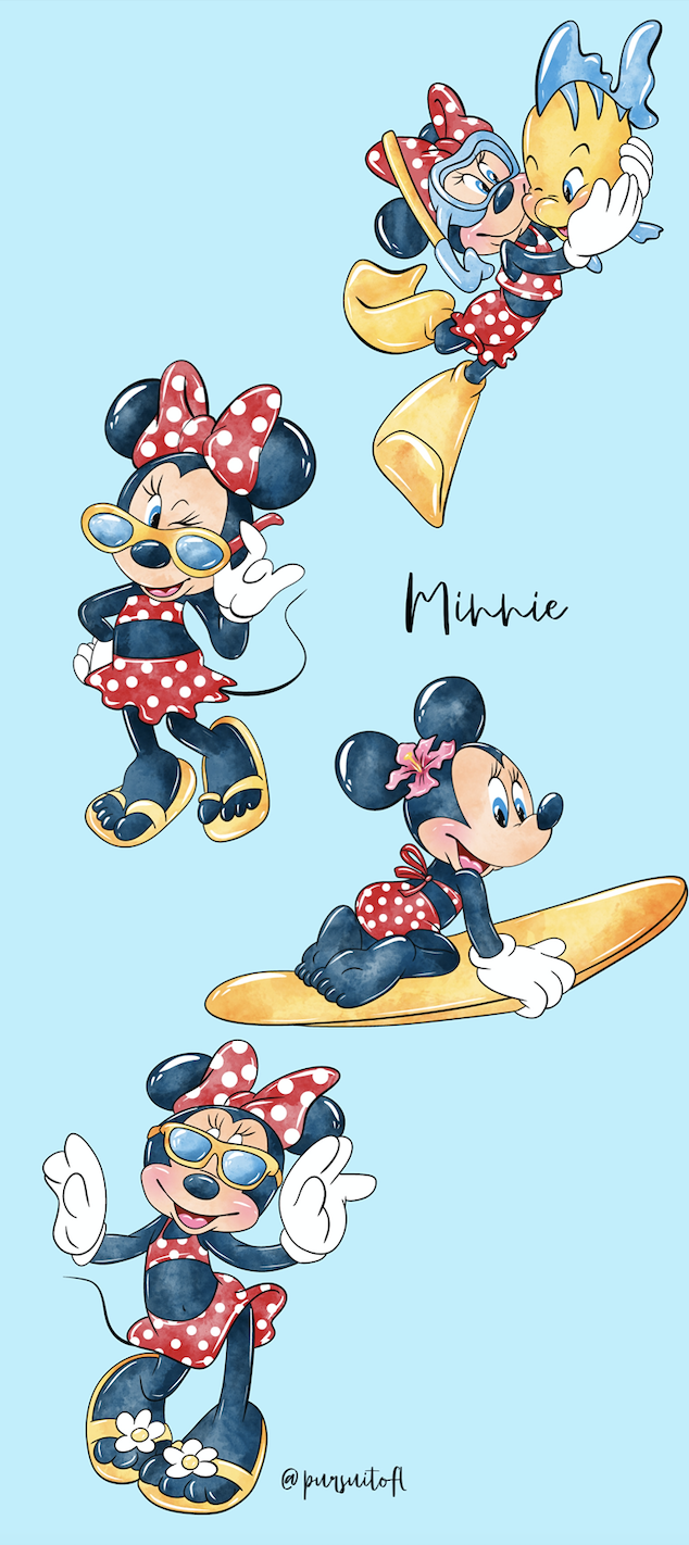 Blue Minnie Mouse in Swimwear Phone Wallpaper with Minnie Text