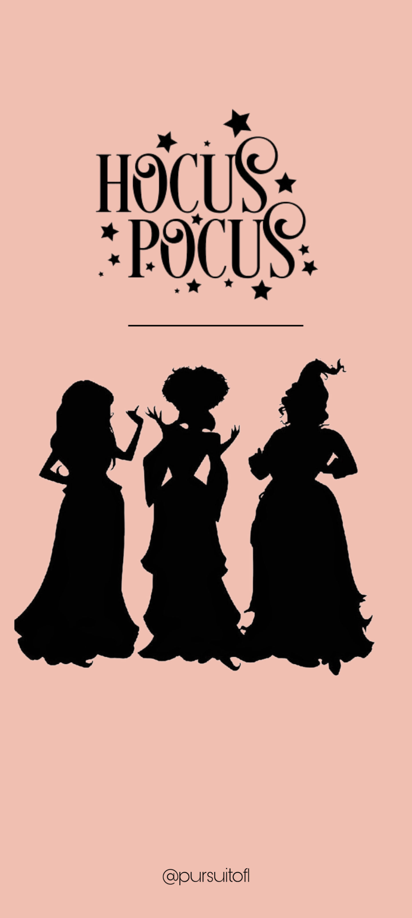 Light Orange Hocus Pocus Phone Wallpaper with Winnifred, Sarah, and Mary Witch Silhouettes