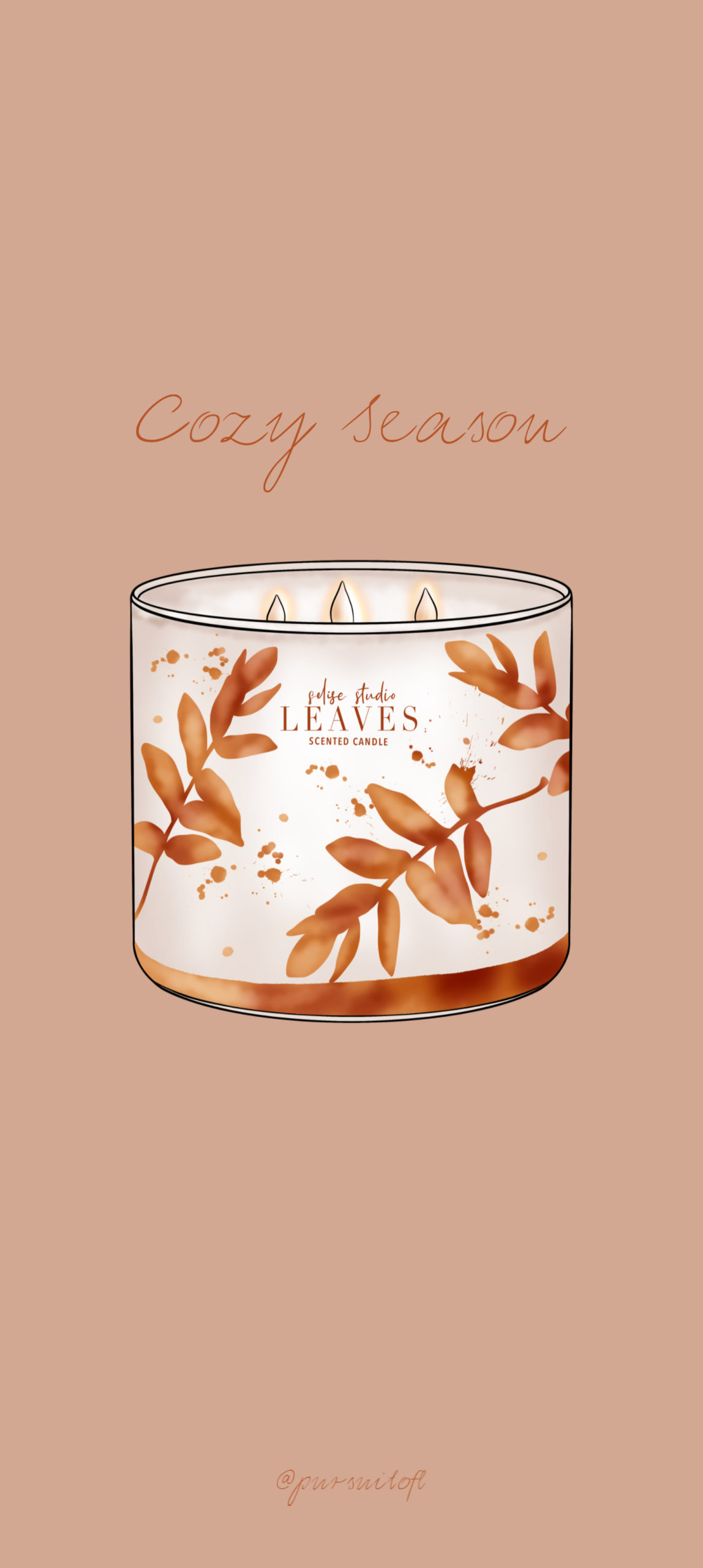 Tan Phone Wallpaper with leaves scented candle and cozy season text.