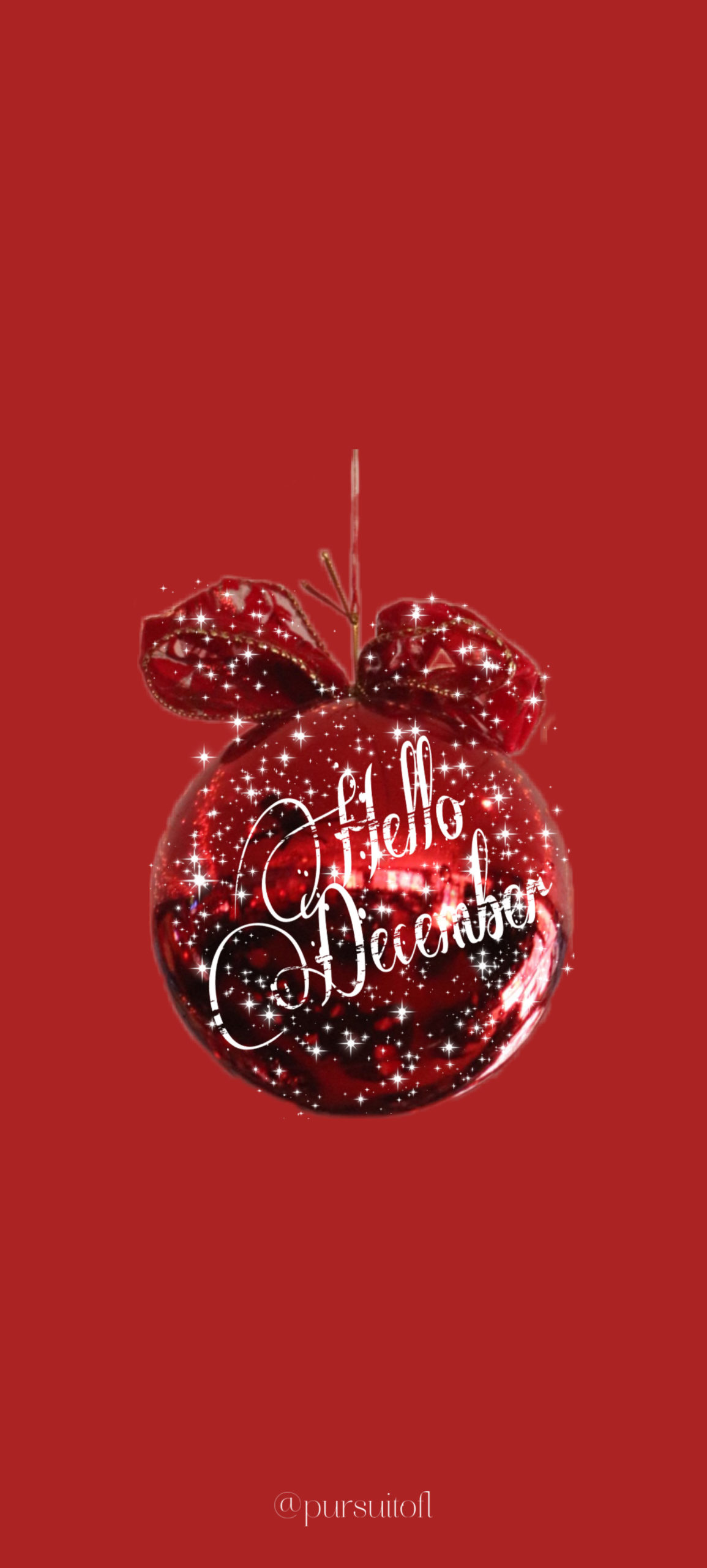 Red Holiday Phone Wallpaper with red Christmas Tree Ornament and Hello December text