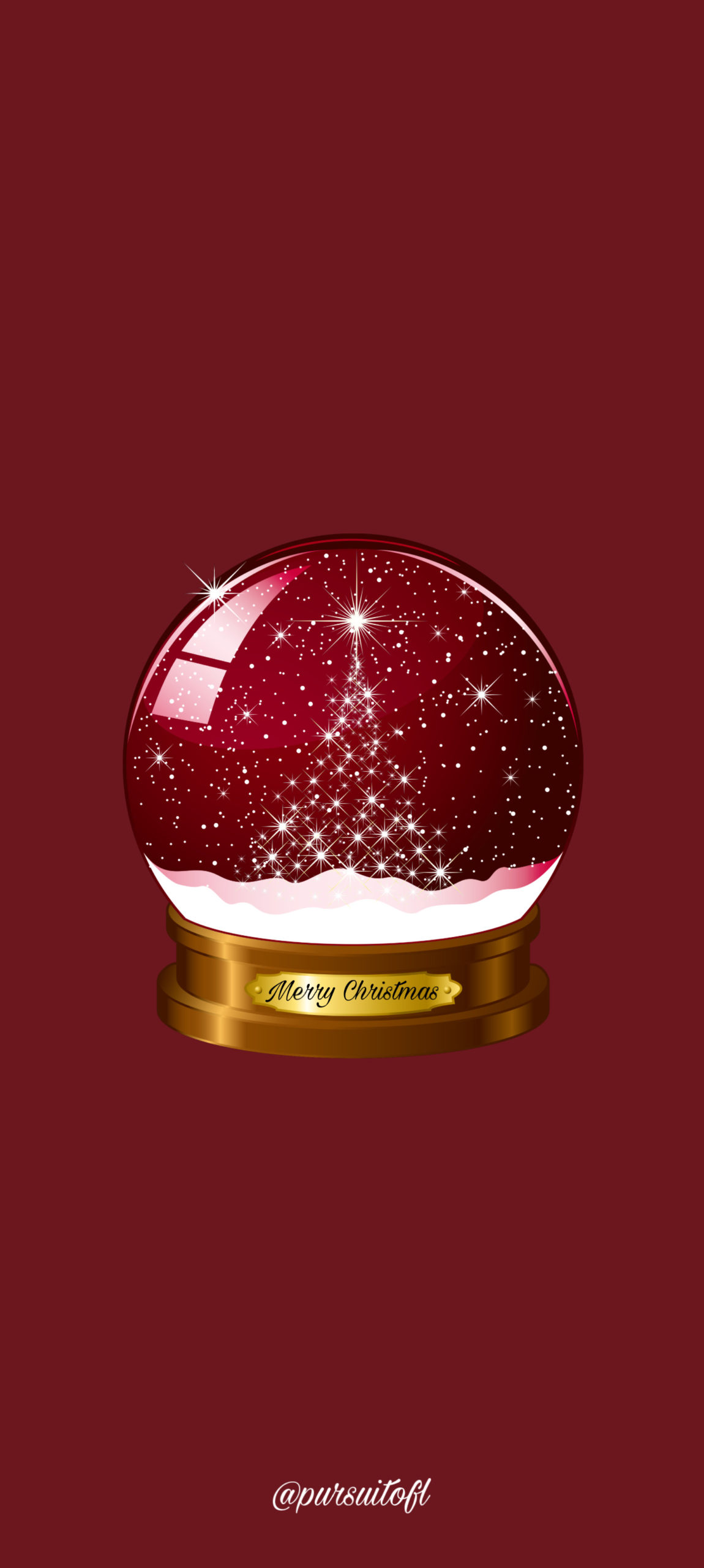 Red Holiday Phone Wallpaper with Christmas Tree Snow Globe and Merry Christmas label