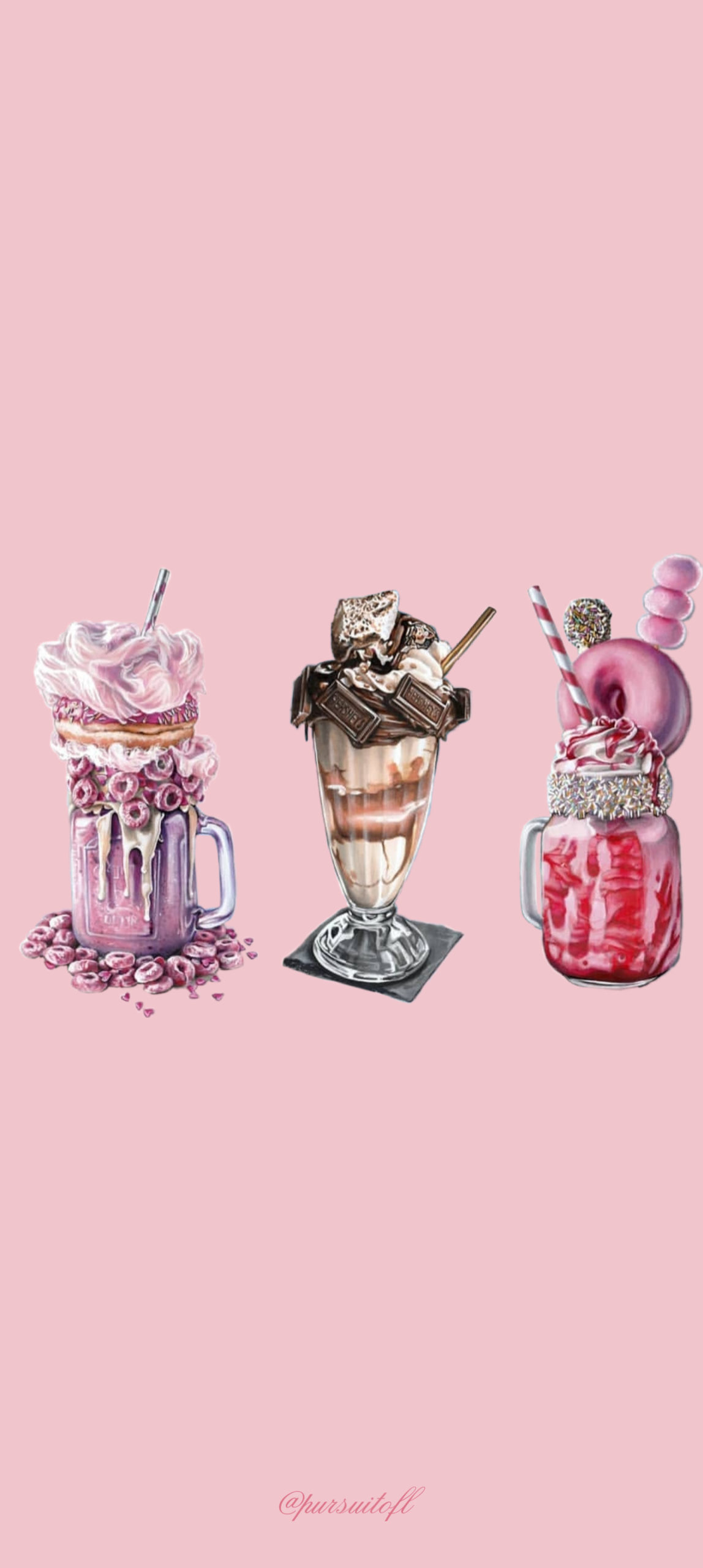 Pink phone wallpaper with sweet milkshakes, dessert