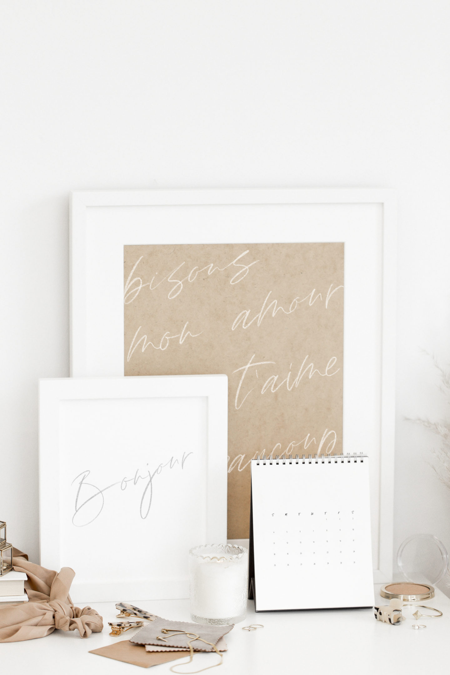 Transitioning into Fall The Healthy Way; The Pursuit of L; Neutral tone setting with white picture frame and calendar