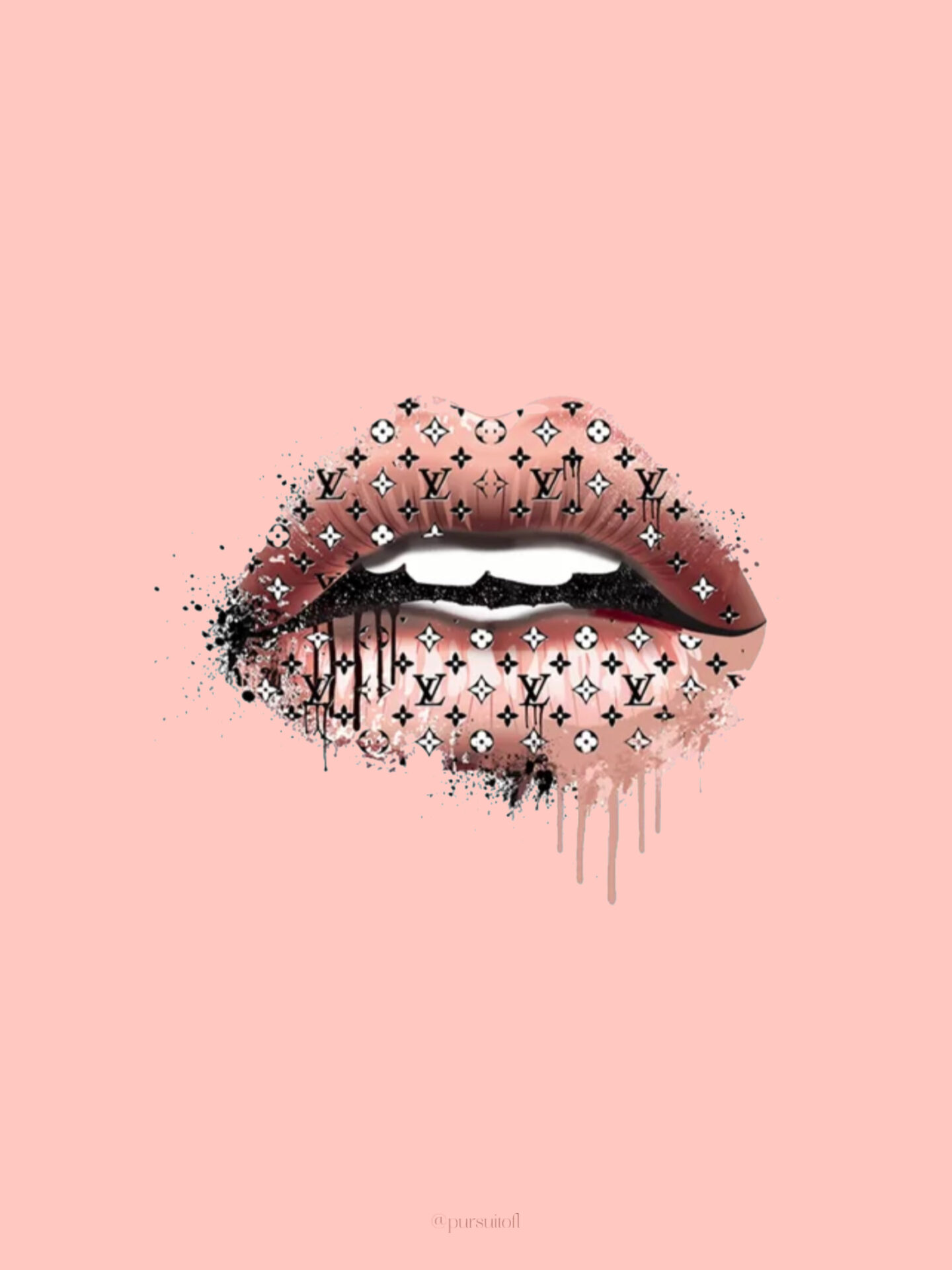 Peach Tablet Wallpaper with Lips covered in Louis Vuitton Branding Dripping