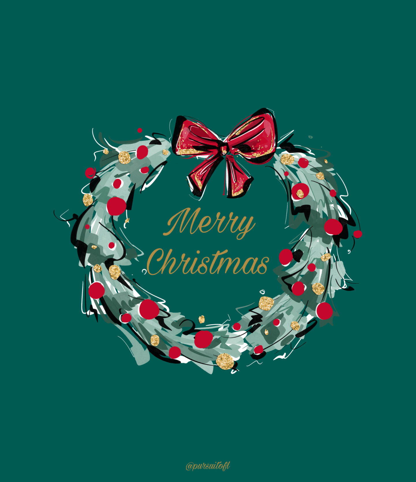 Forest green holiday tablet wallpaper with Christmas wreath and Merry Christmas text