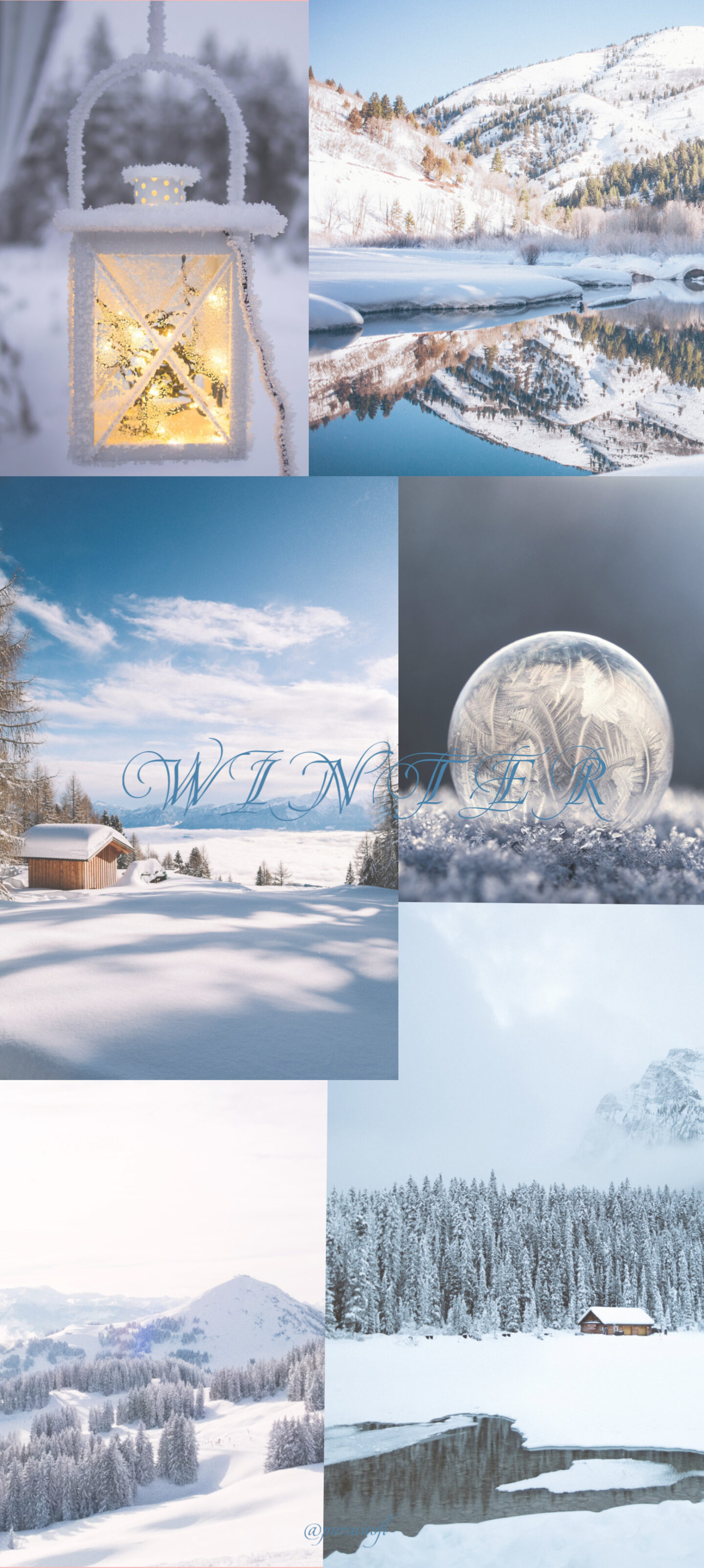 Snowy Winter Nature Photo Collage Phone Wallpaper with Blue Winter Text