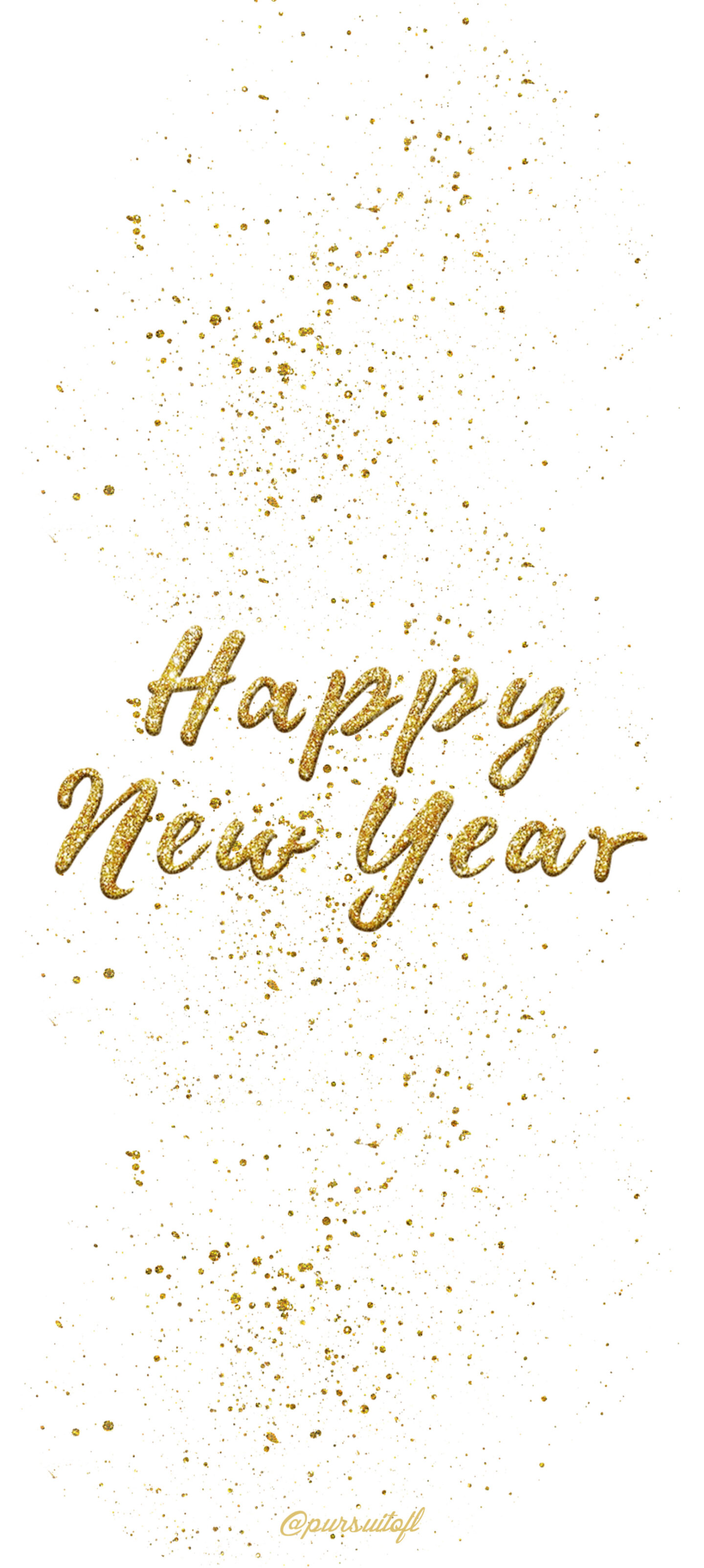 White Phone Wallpaper with Gold Happy New Year Text and Gold Glitter