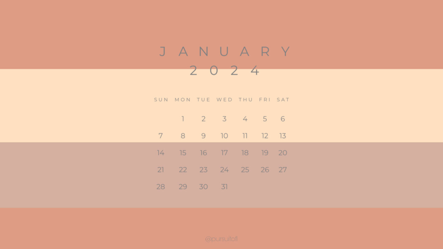 Neutral Color Block Desktop Wallpaper with January 2024 Calendar