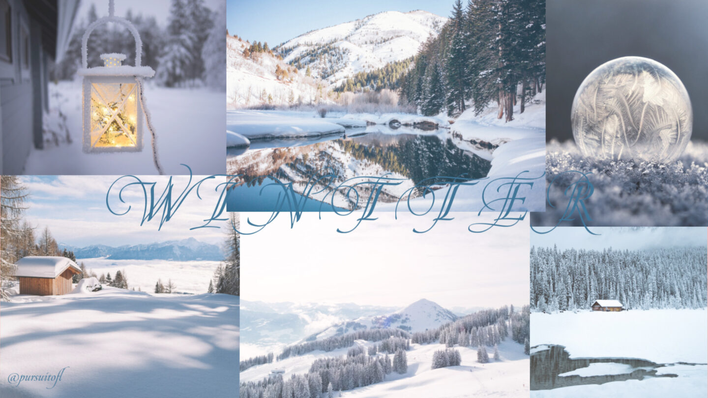 Snowy Winter Nature Photo Collage Desktop Wallpaper with Blue Winter Text