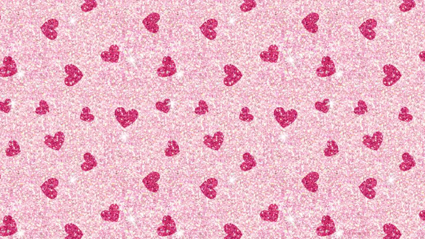 Light Pink Glitter Desktop Wallpaper with Dark Pink Glitter Hearts; Valentine's Day Wallpaper