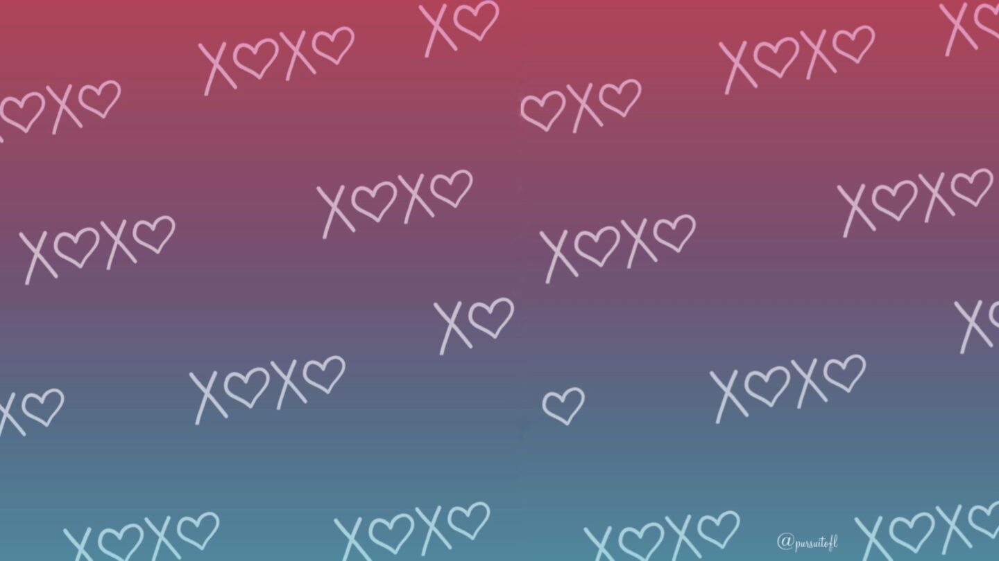 Pink and Blue Gradient Desktop Wallpaper with XOXO and hearts; Valentine's Day Wallpaper