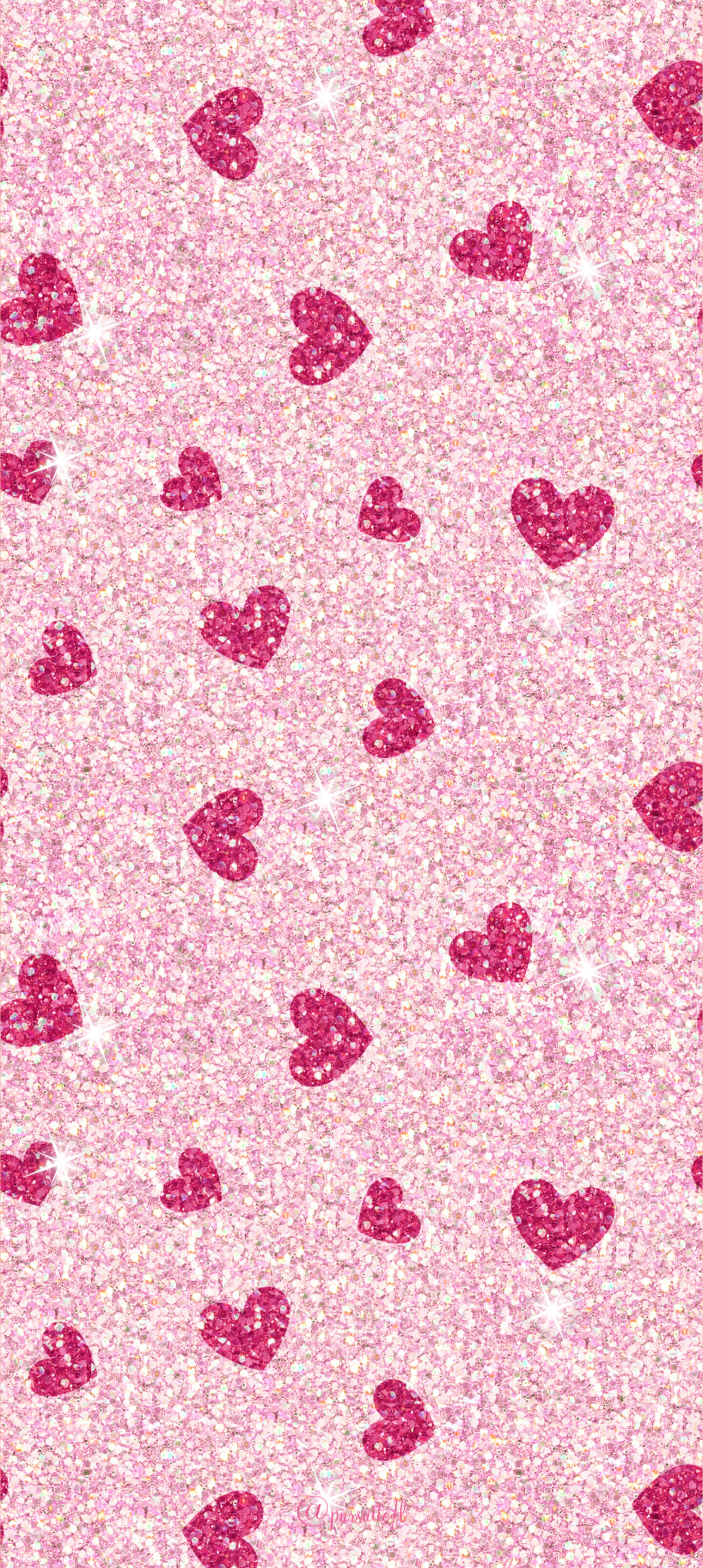 Light Pink Glitter Phone Wallpaper with Dark Pink Glitter Hearts; Valentine's Day Wallpaper