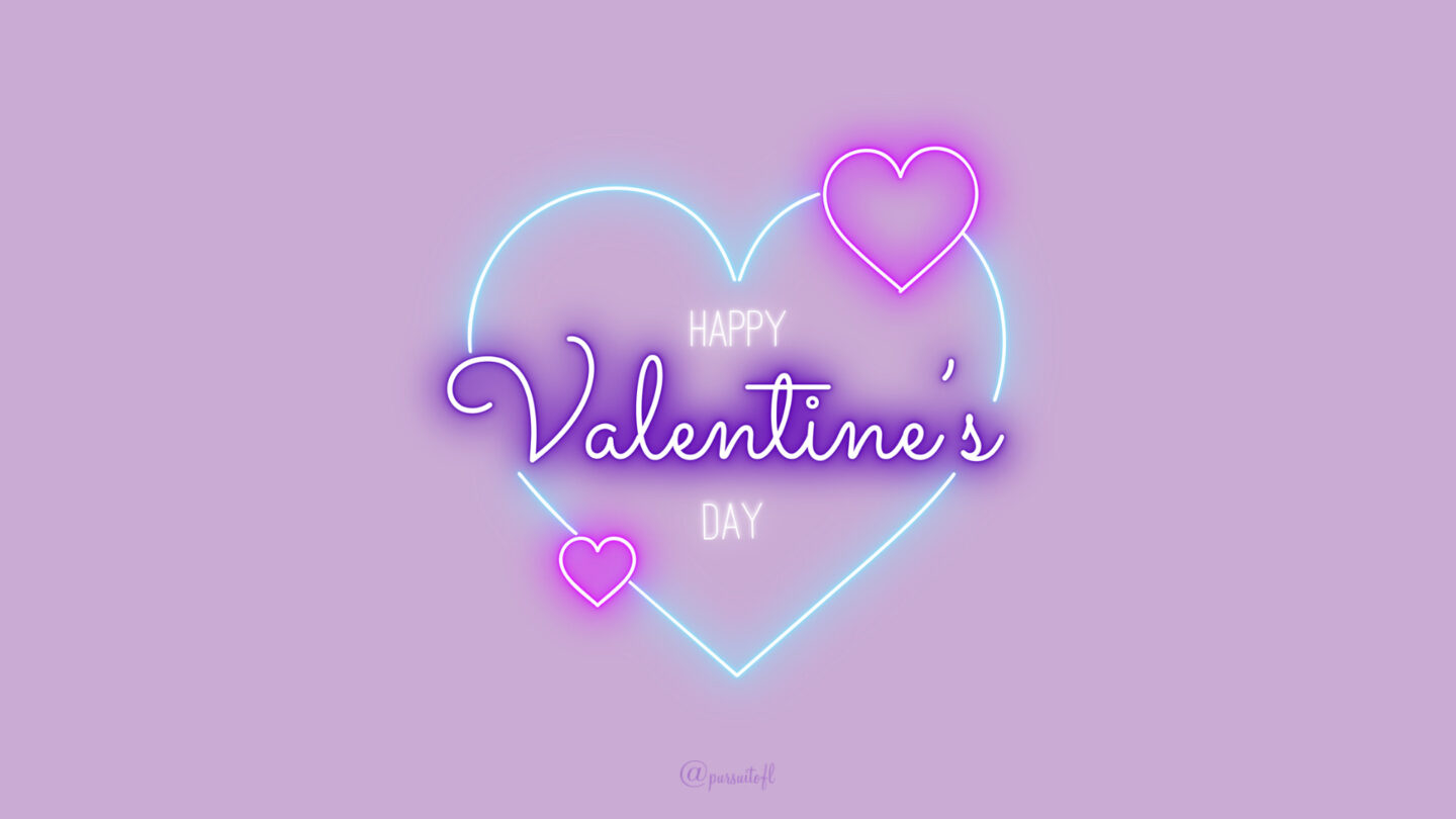 Purple Desktop Wallpaper with Happy Valentine's Day text and hearts; Valentine's Day Wallpaper