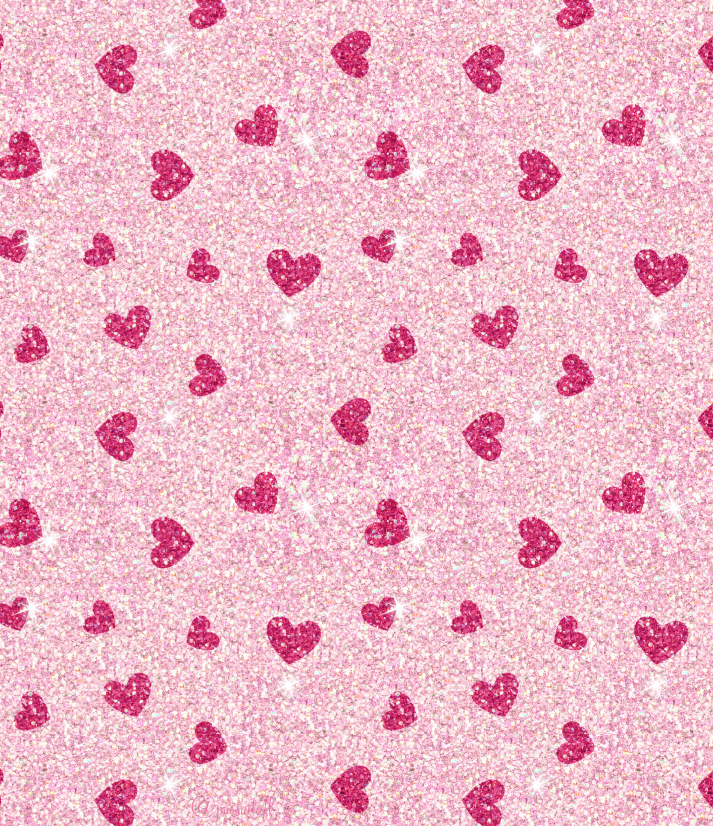 Light Pink Glitter Tablet Wallpaper with Dark Pink Glitter Hearts; Valentine's Day Wallpaper