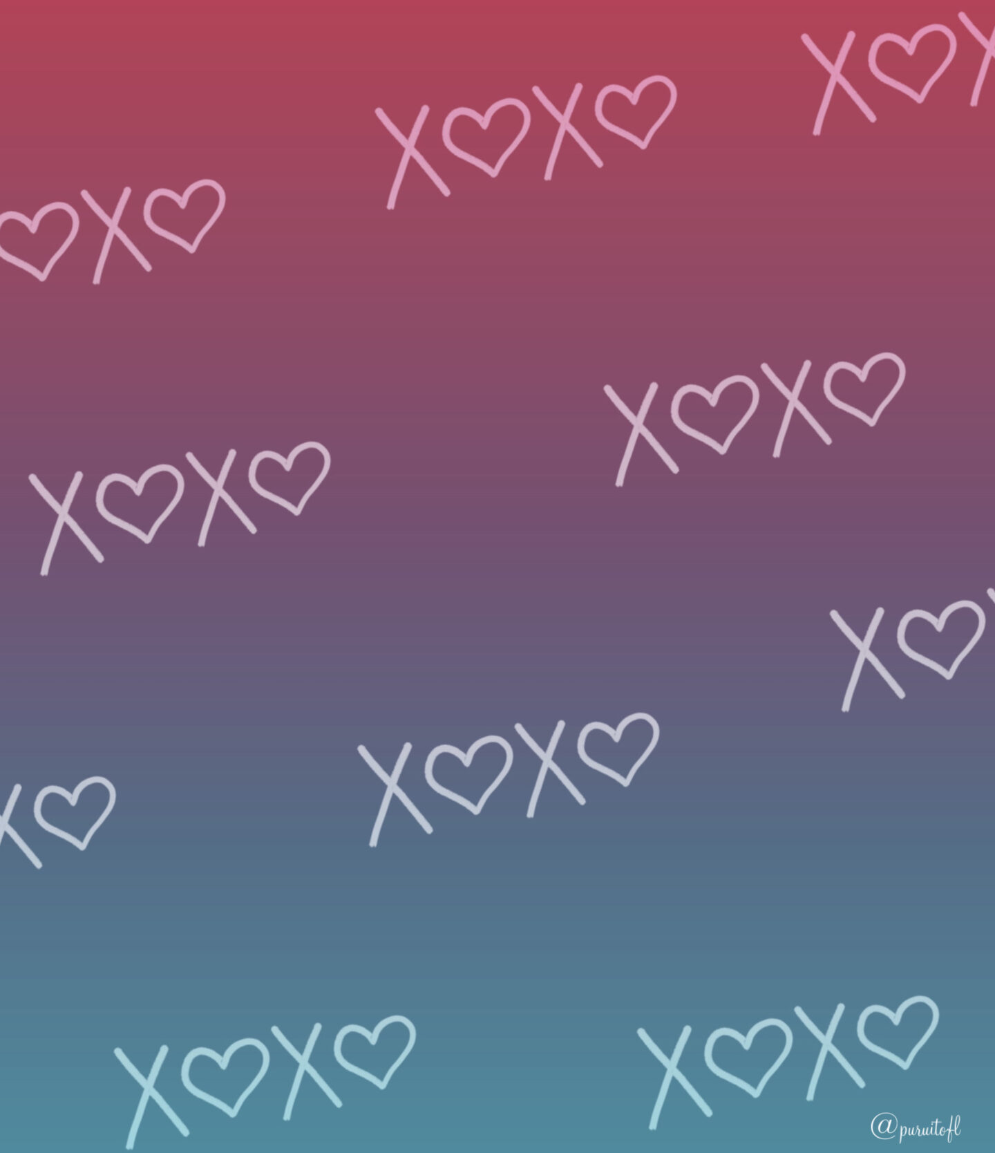 Pink and Blue Gradient Tablet Wallpaper with XOXO and hearts; Valentine's Day Wallpaper