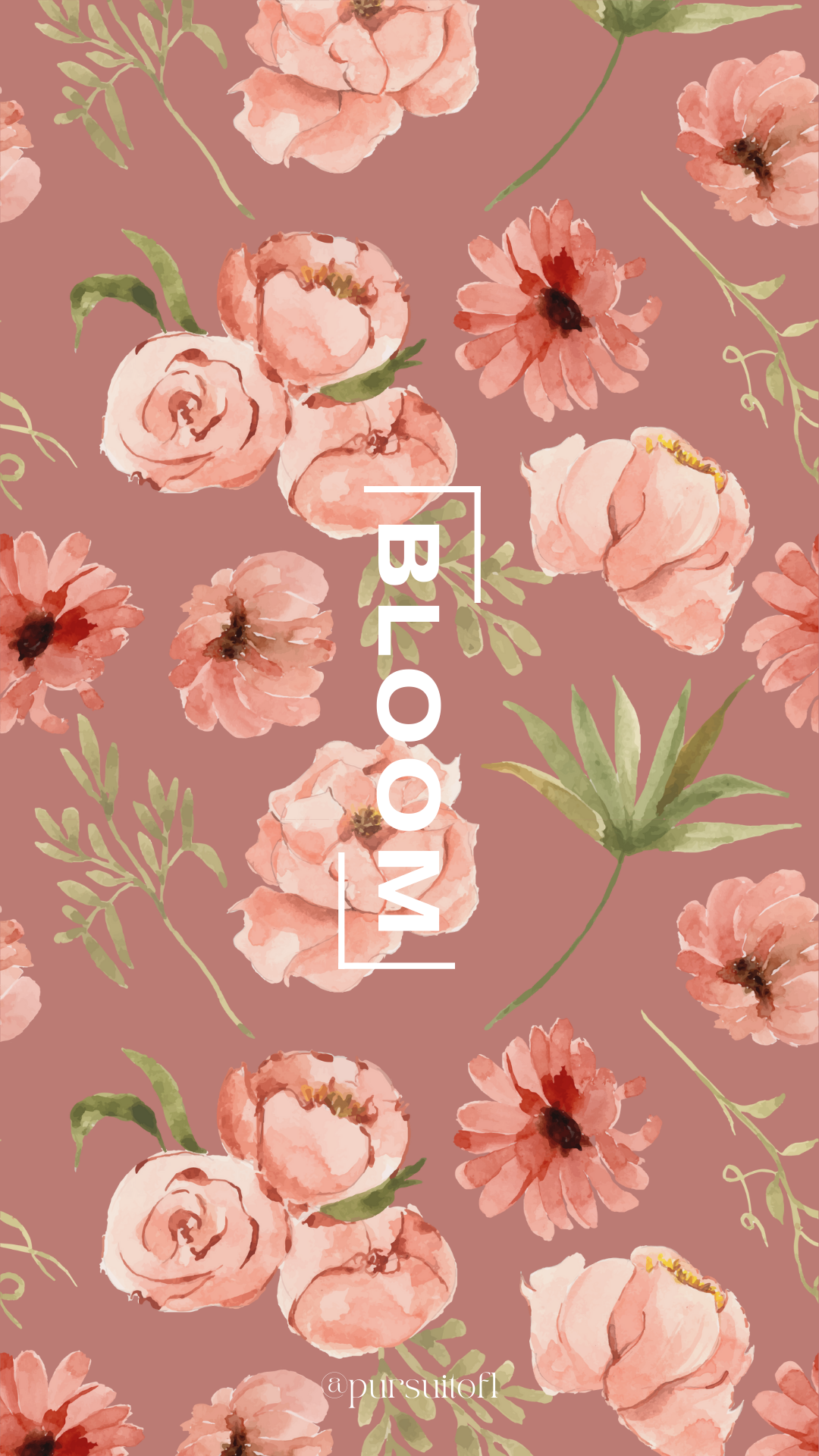 Spring floral mauve phone wallpaper with white bloom text