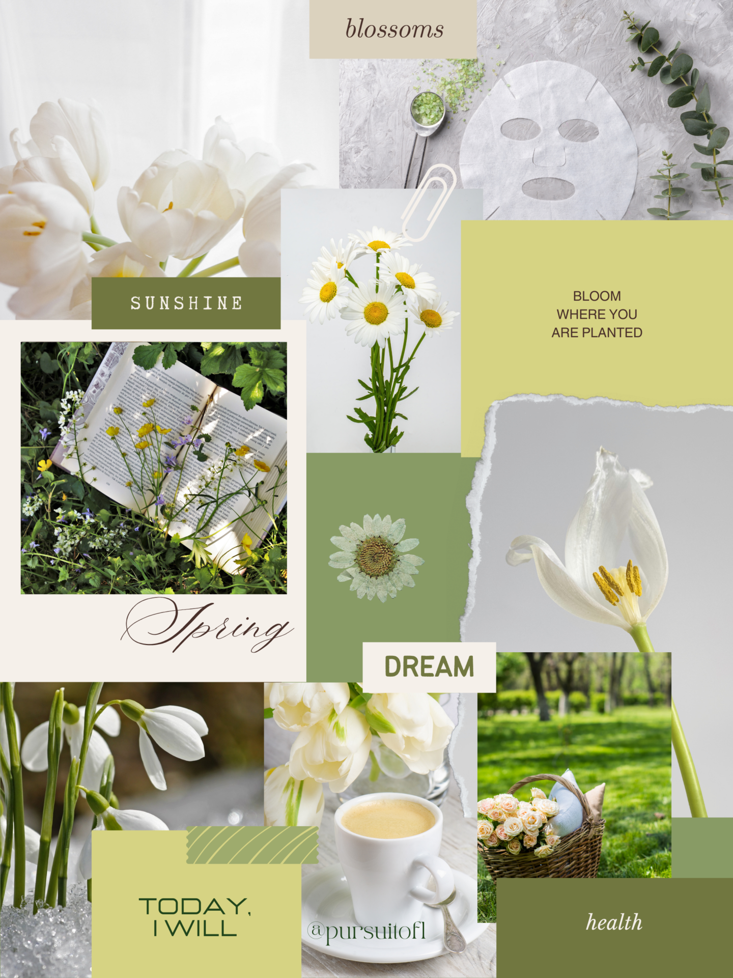 Green spring collage tablet wallpaper with inspiring words and quotes