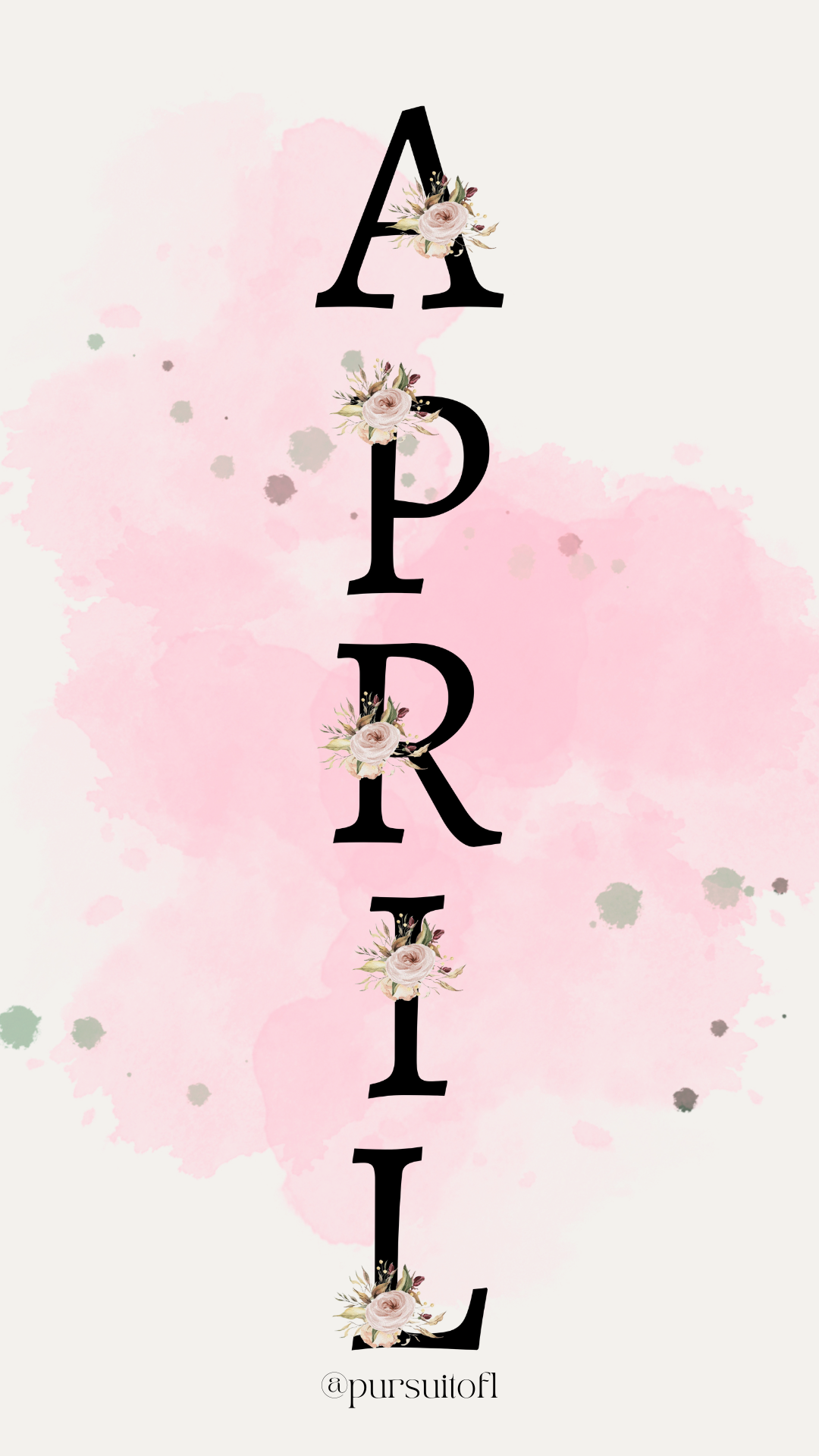 White and pink phone wallpaper with floral April text