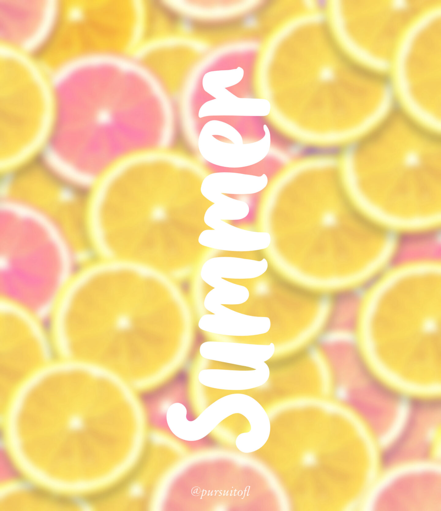 Blurred tablet wallpaper with pink and yellow lemons and white summer text