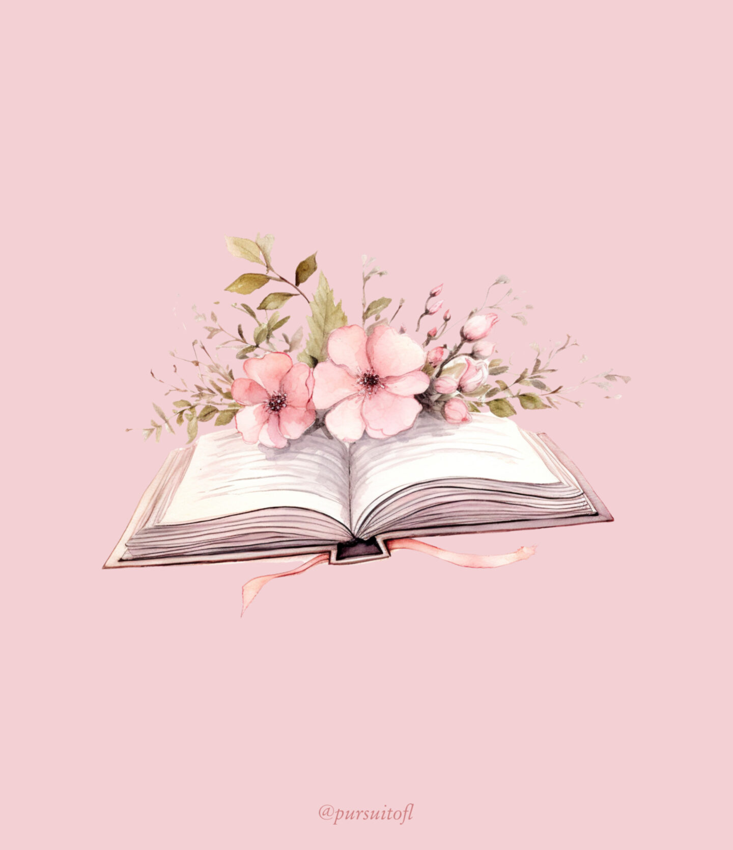 Pastel pink tablet wallpaper with open book and pink flowers