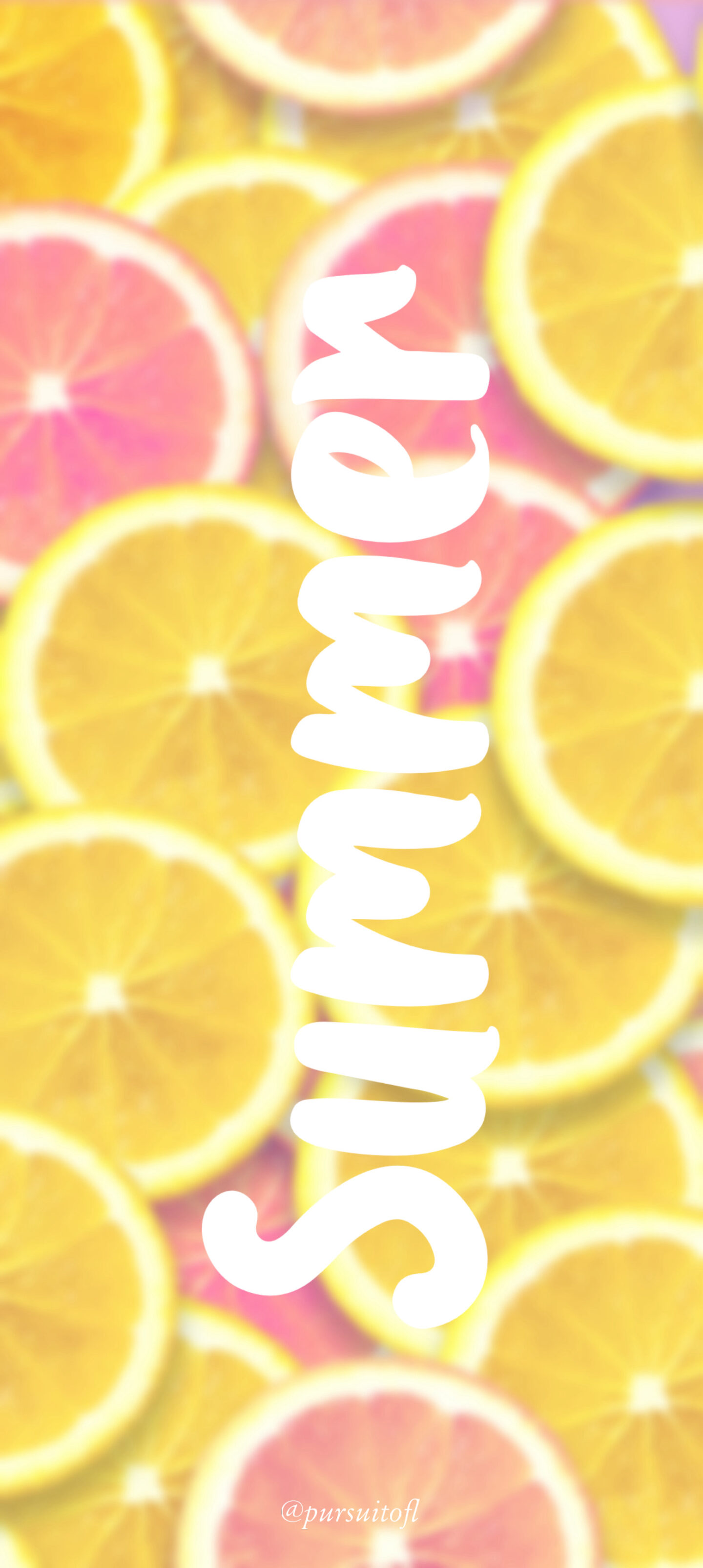 Blurred phone wallpaper with pink and yellow lemons and white summer text