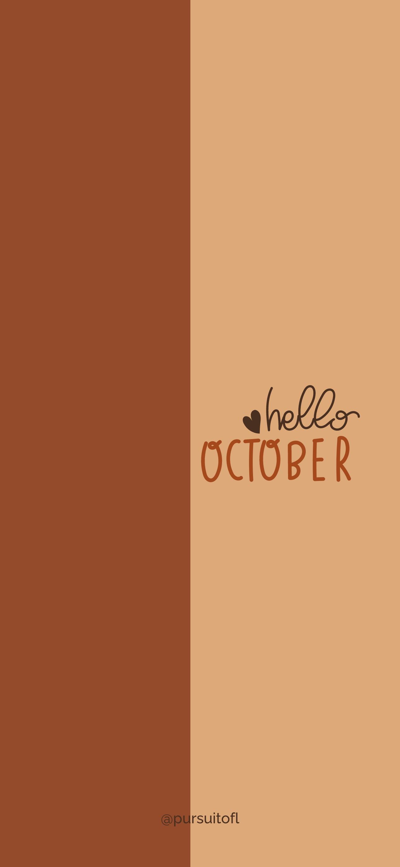 Simple and warm phone wallpaper design that says 'Hello October' in a stylish font, with a soft brown and tan colors.