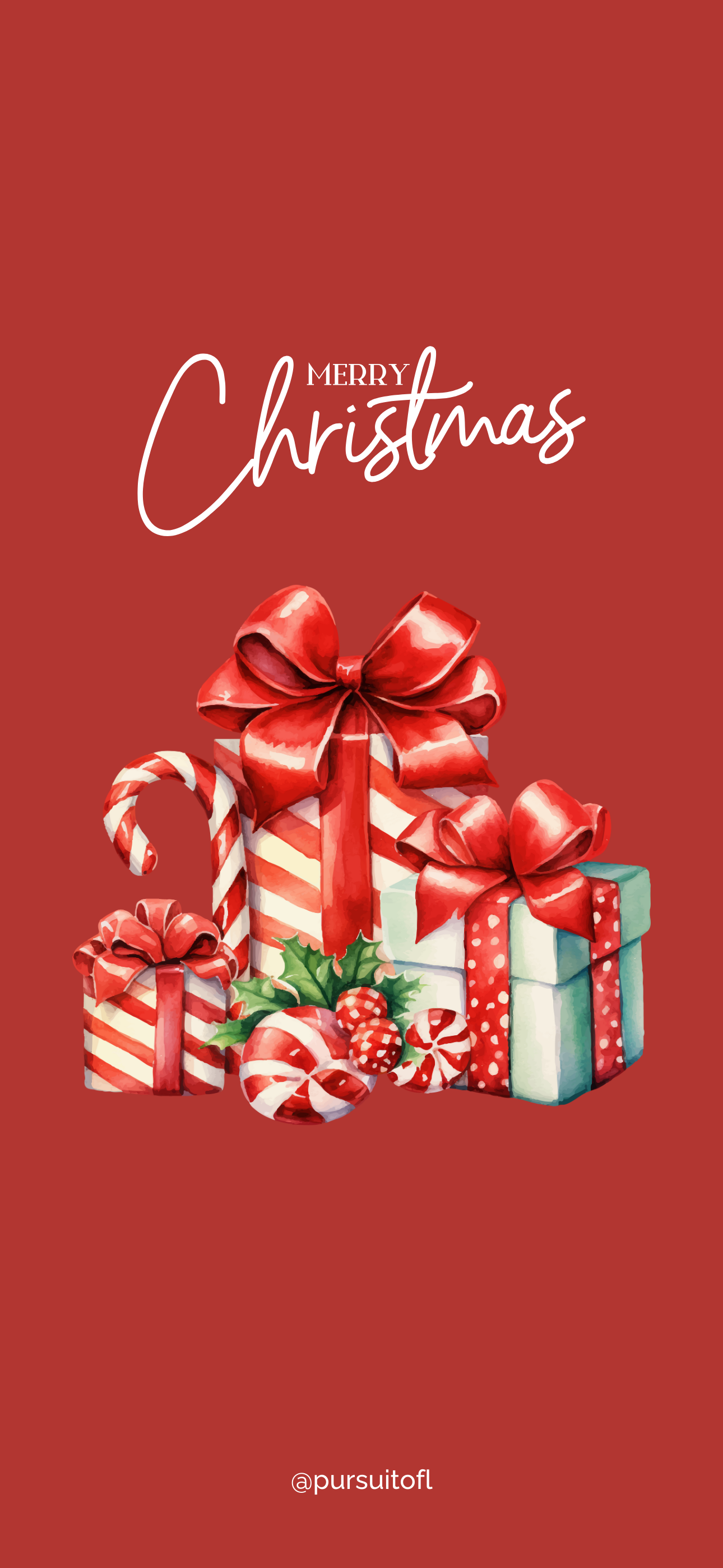 Festive red gift boxes and candy canes with ribbons, perfect for adding holiday cheer to your phone.