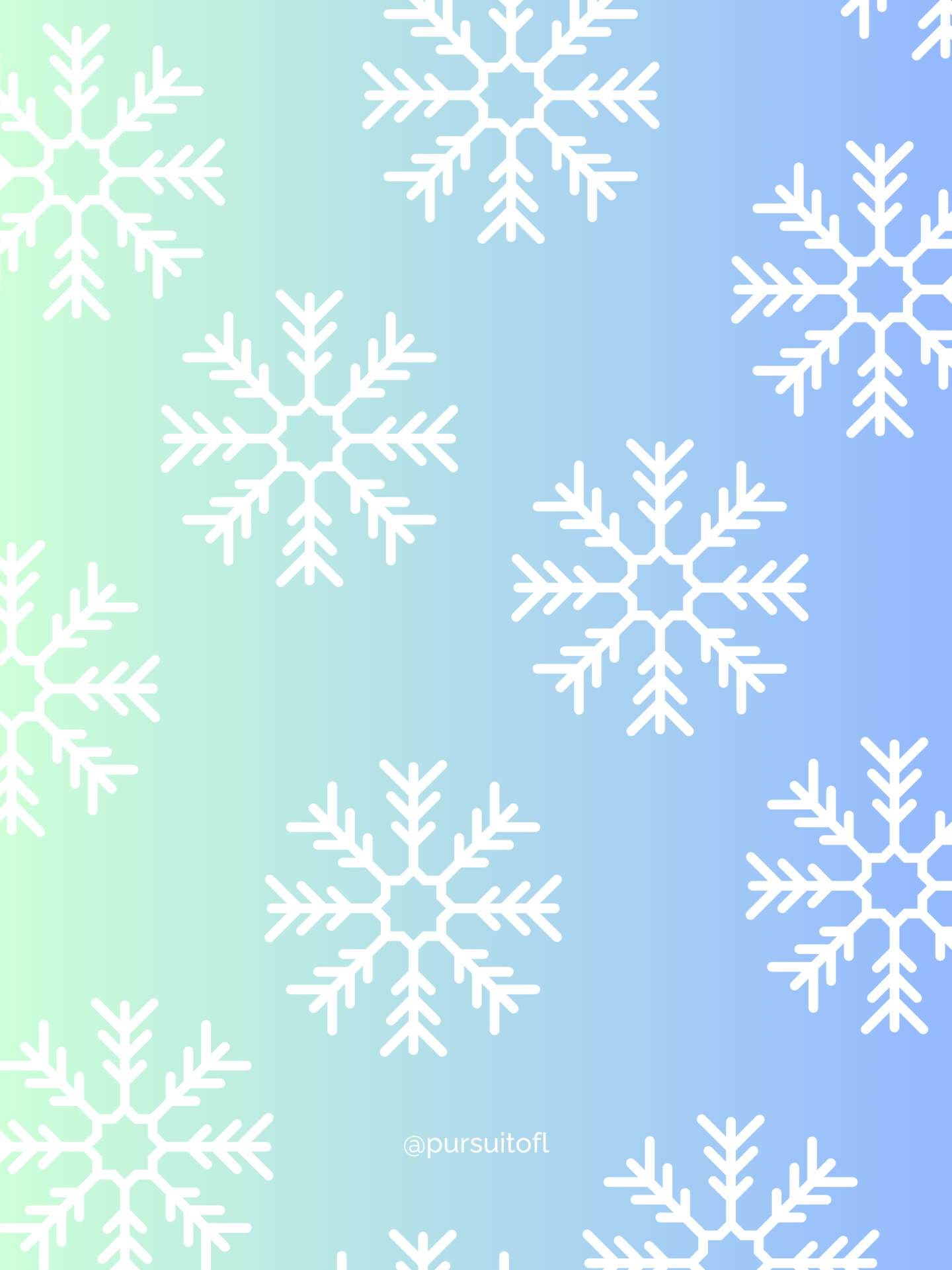 Soft gradient tablet wallpaper with white snowflakes, evoking winter serenity and holiday vibes.