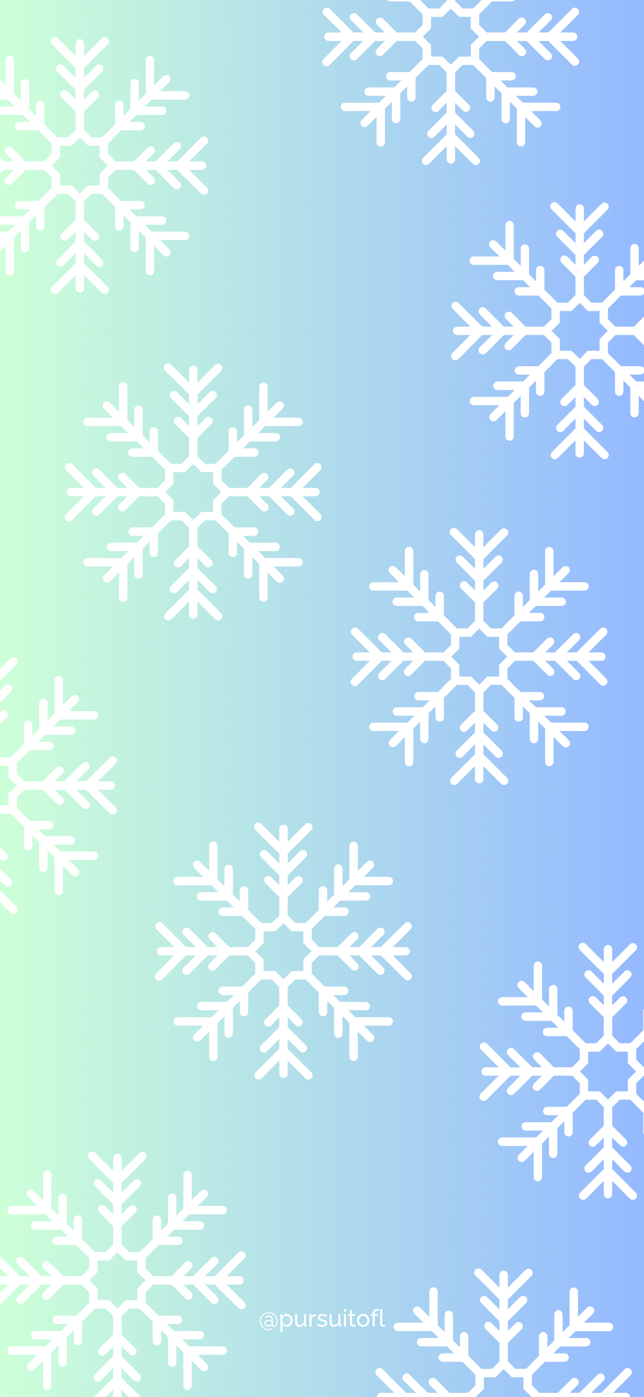 Soft gradient phone wallpaper with white snowflakes, evoking winter serenity and holiday vibes.
