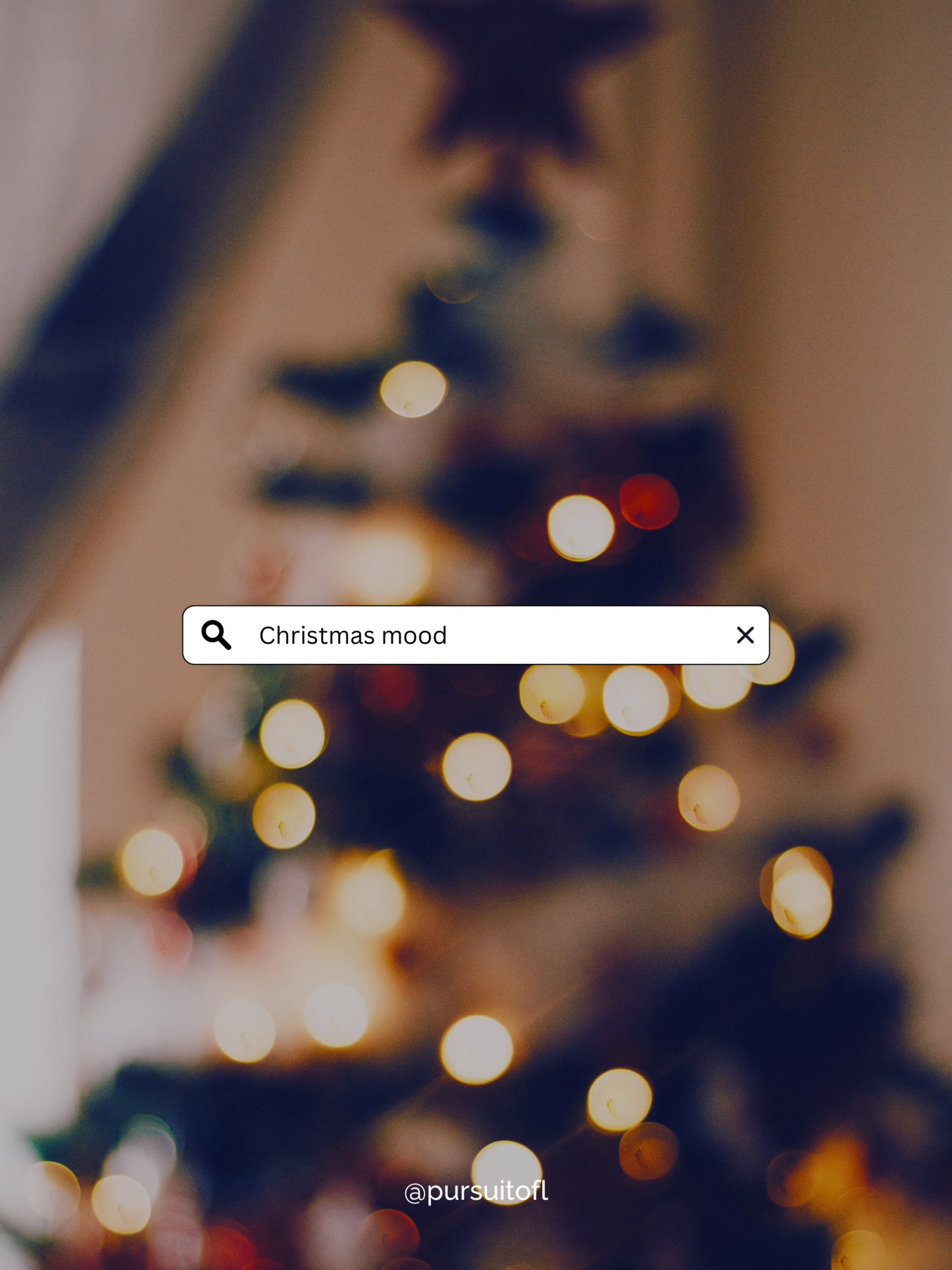 Warm and cozy bokeh tablet wallpaper with Christmas lights with a search bar reading 'Christmas mood,' perfect for festive inspiration.