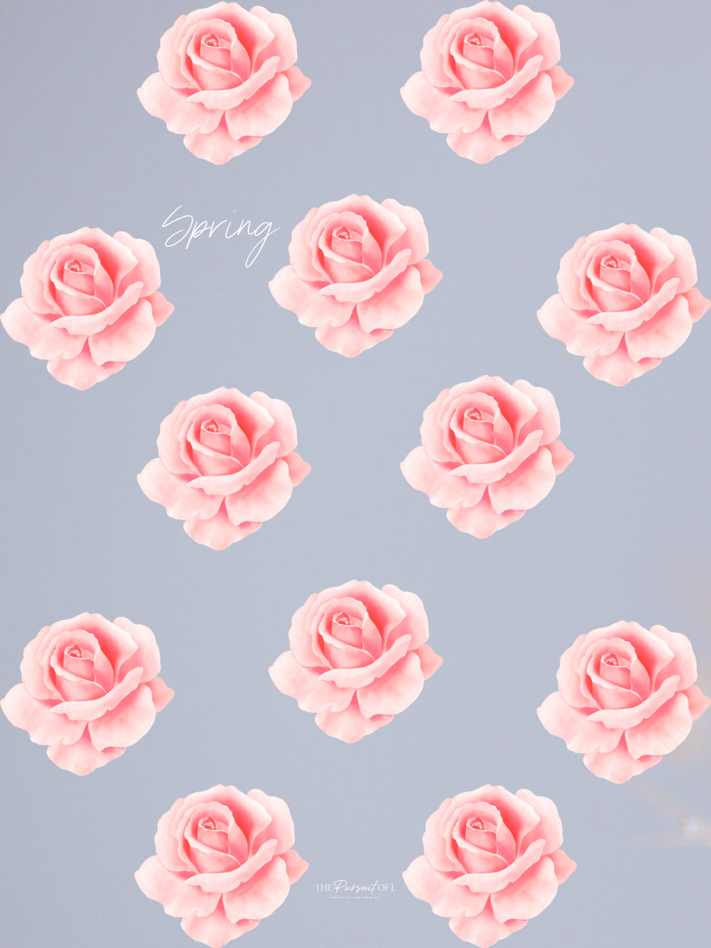 Soft pink watercolor rose pattern on a muted gray-blue background — elegant and simple spring floral wallpaper for tablet.