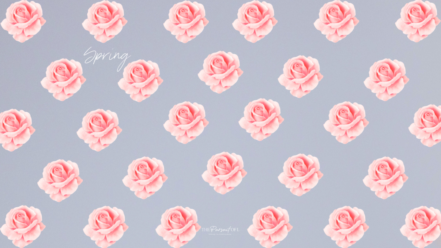 Soft pink watercolor rose pattern on a muted gray-blue background — elegant and simple spring floral wallpaper for desktop.