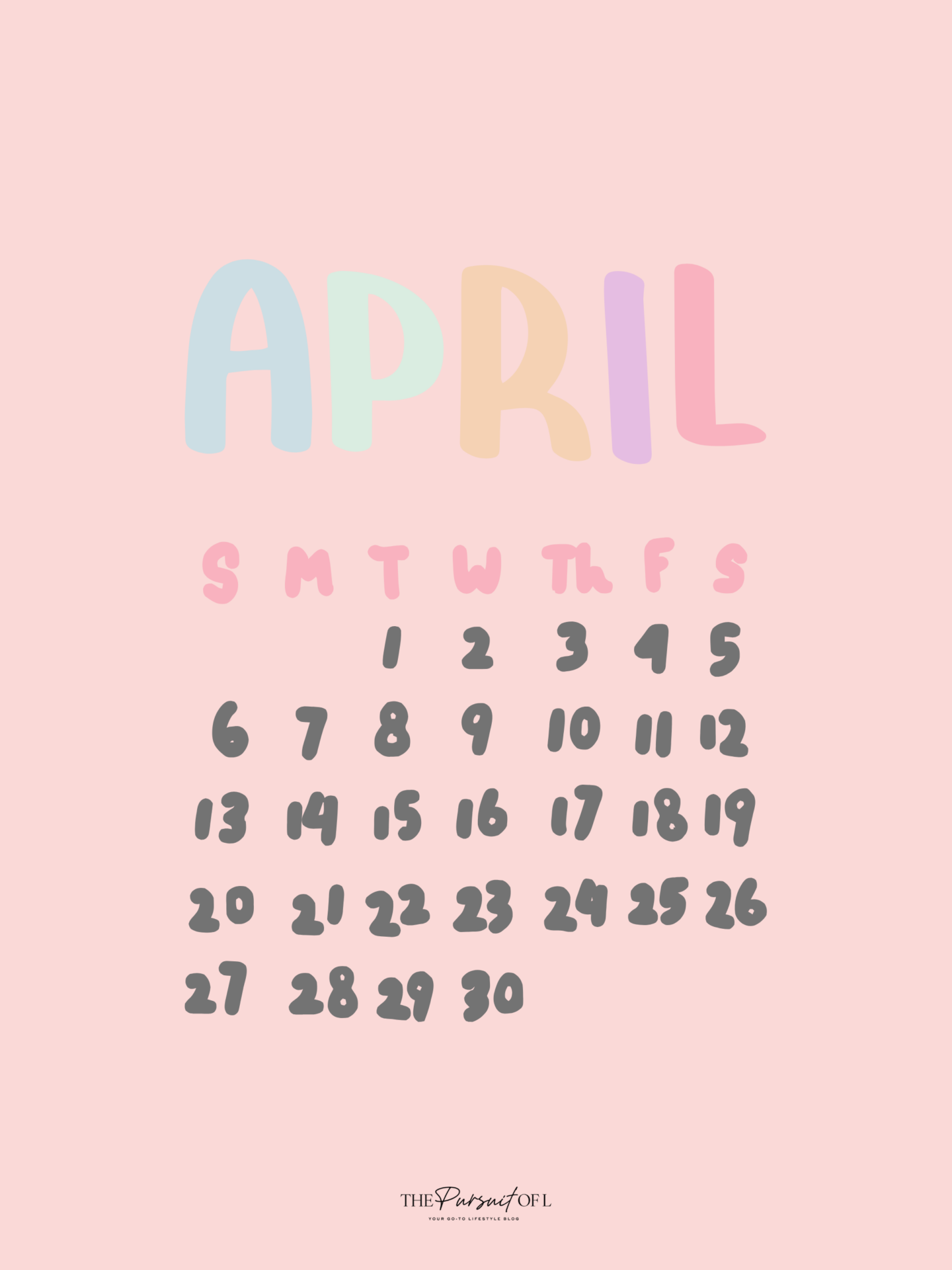 Pastel April 2025 digital calendar tablet wallpaper for phones, tablets, and desktops with minimalist pink background and cute spring design — perfect for seasonal organization and planning.