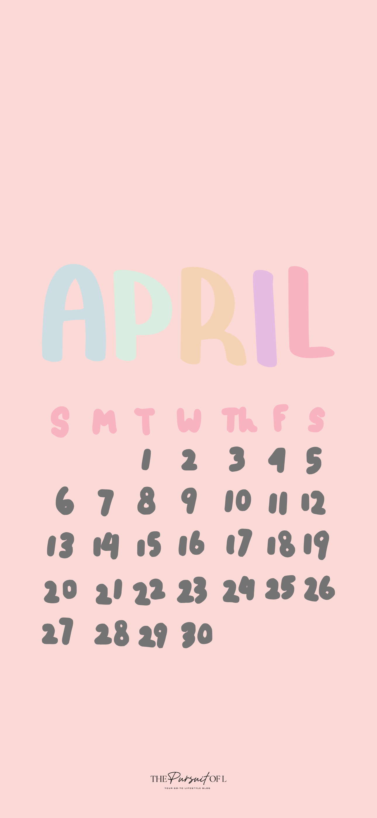 Pastel April 2025 digital calendar phone wallpaper for phones, tablets, and desktops with minimalist pink background and cute spring design, perfect for seasonal organization and planning.