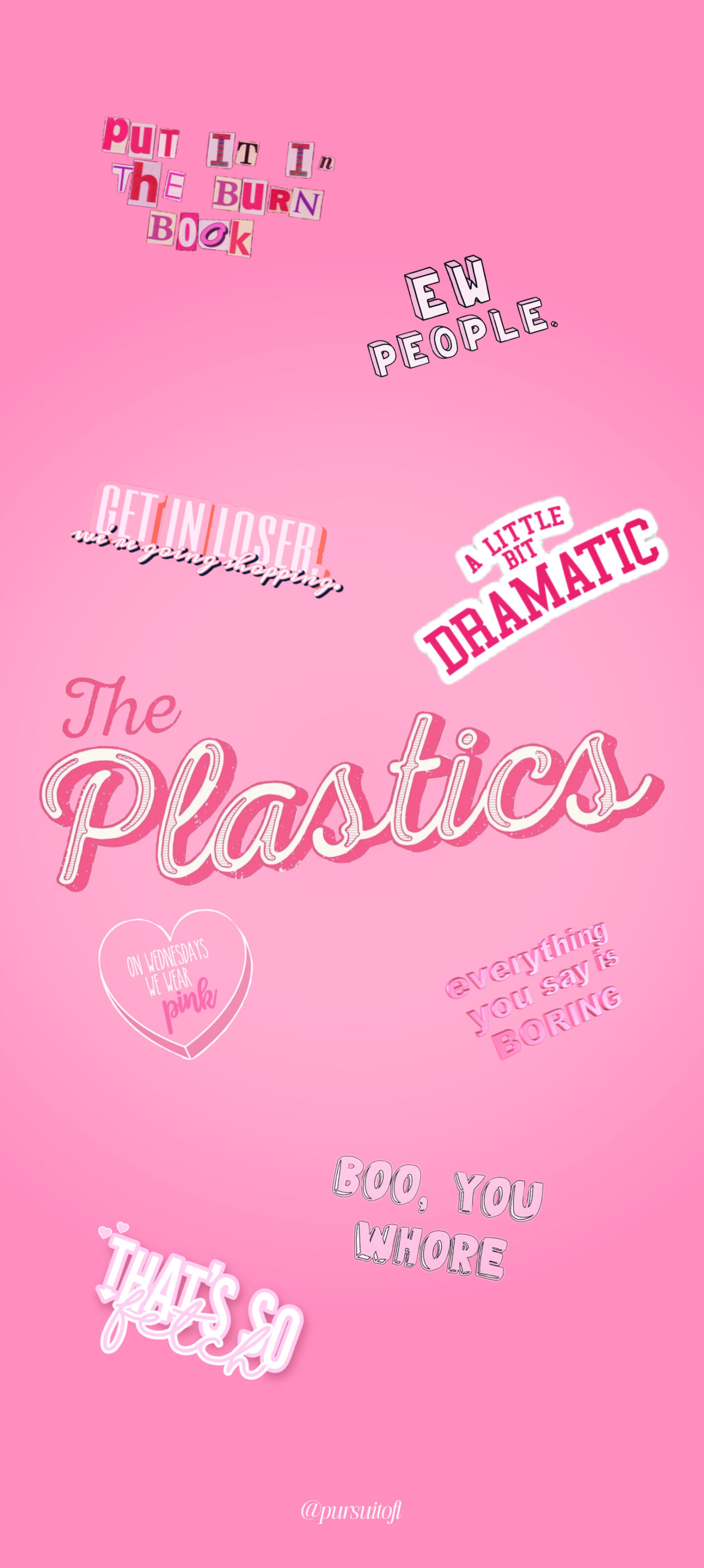 Aesthetic pink Mean Girls October wallpaper featuring playful quote design inspired by “On Wednesdays We Wear Pink,” perfect for fall lock screens and girly Halloween vibes. Mean Girls wallpaper, pink October aesthetic, fall phone wallpaper, fetch quote, girly Halloween wallpaper