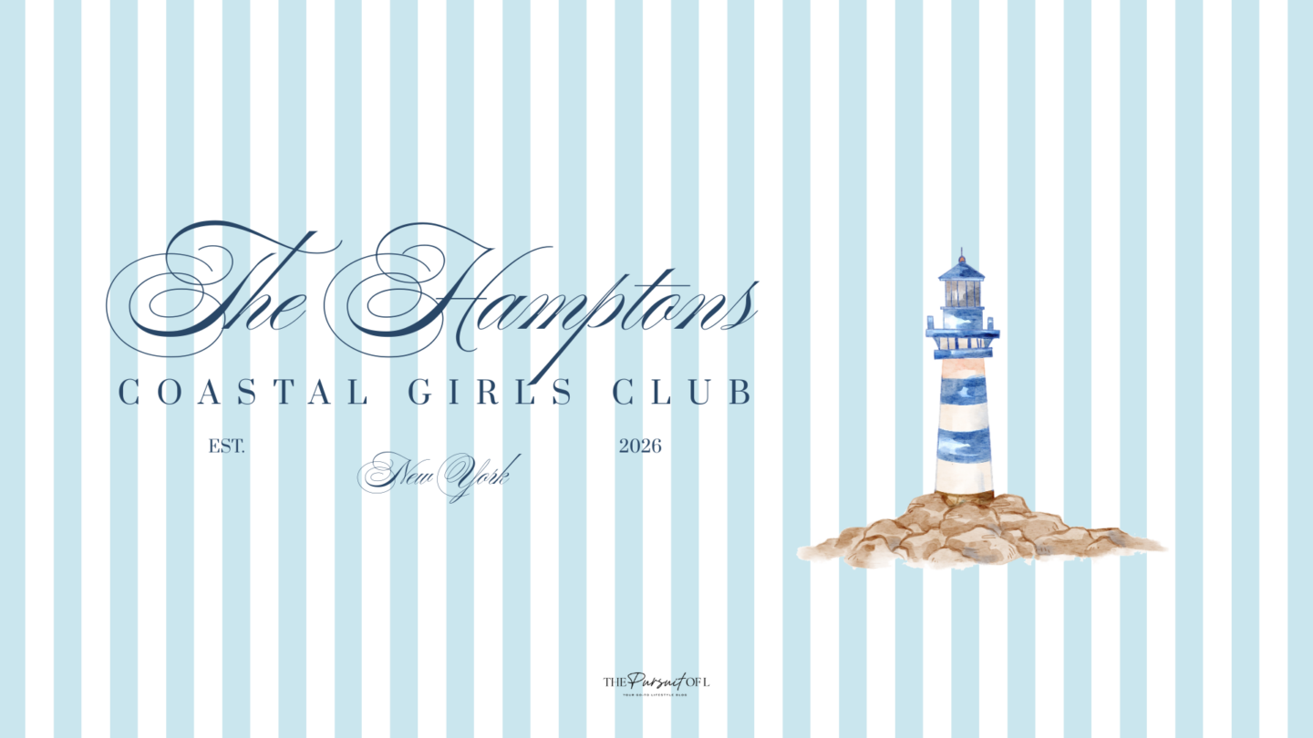 Hamptons Coastal Club lighthouse wallpaper with light blue nautical stripes and watercolor lighthouse illustration, free March 2026 aesthetic wallpaper for desktop