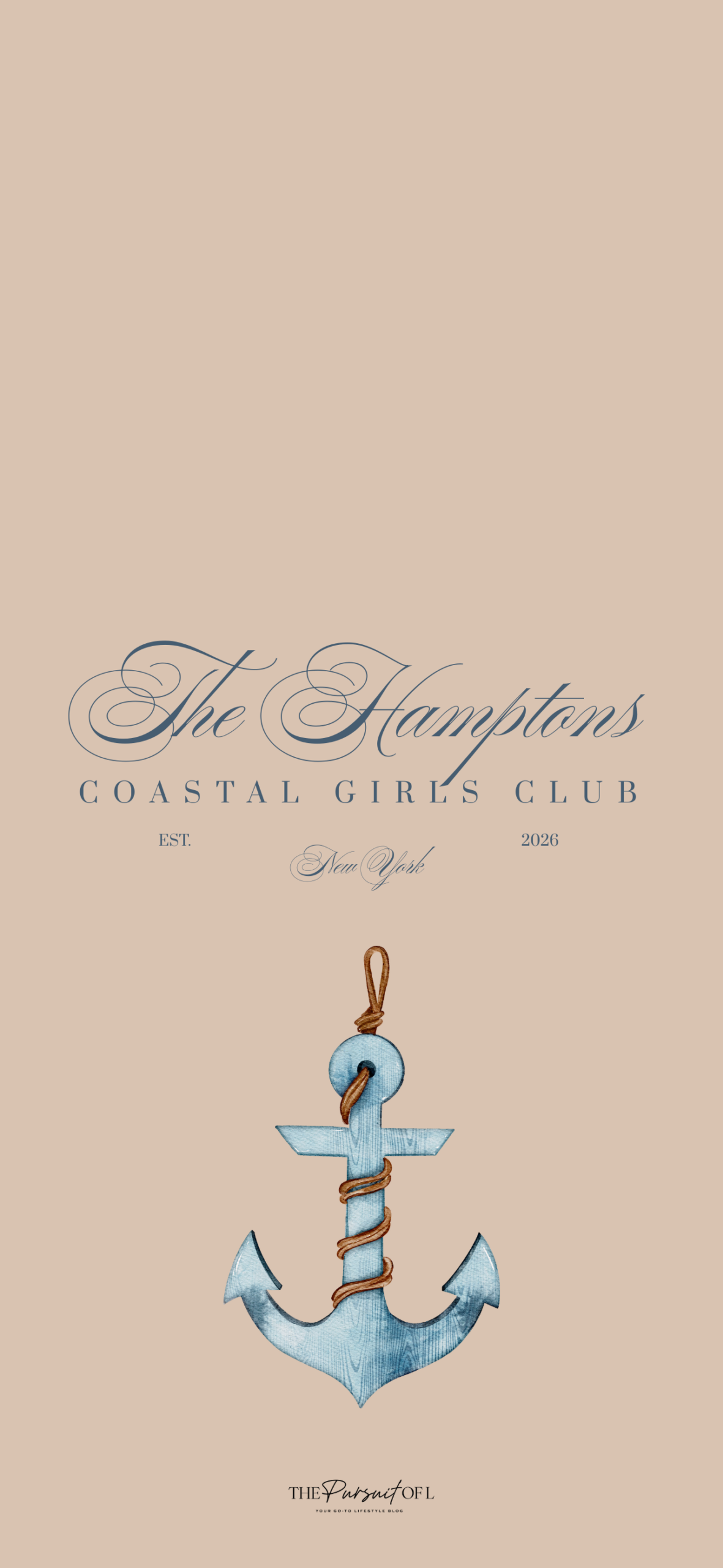 Hamptons Coastal Club anchor wallpaper with warm sand background and watercolor anchor illustration, neutral coastal wallpaper for phone
