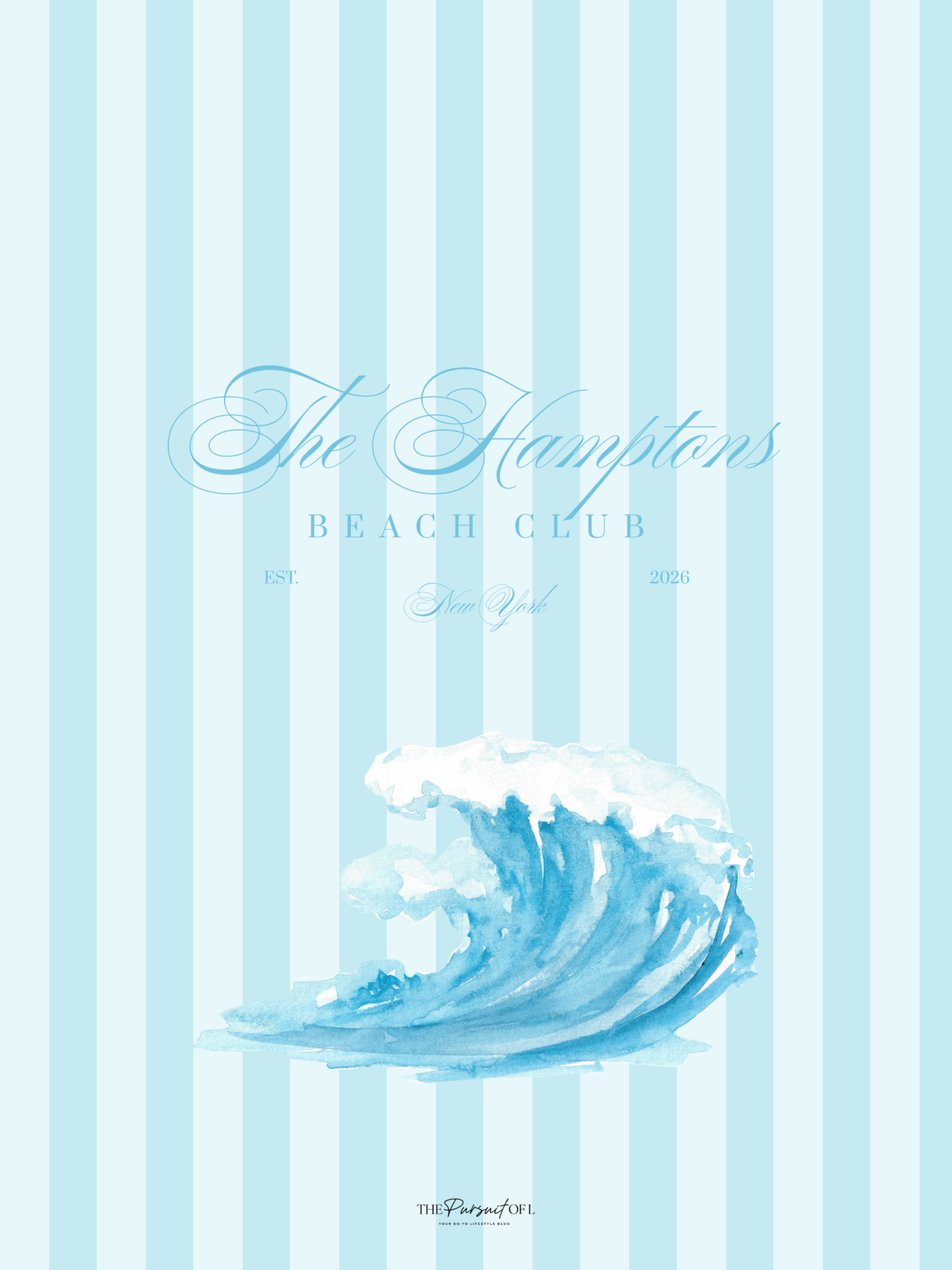 Hamptons Beach Club tablet wallpaper featuring ocean wave artwork on blue striped background inspired by summer on the coast