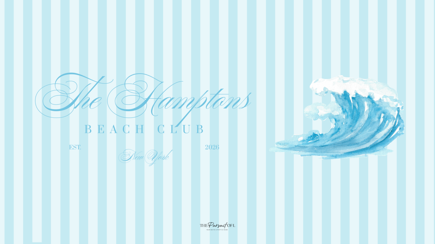 Hamptons Beach Club desktop wallpaper featuring ocean wave artwork on blue striped background inspired by summer on the coast