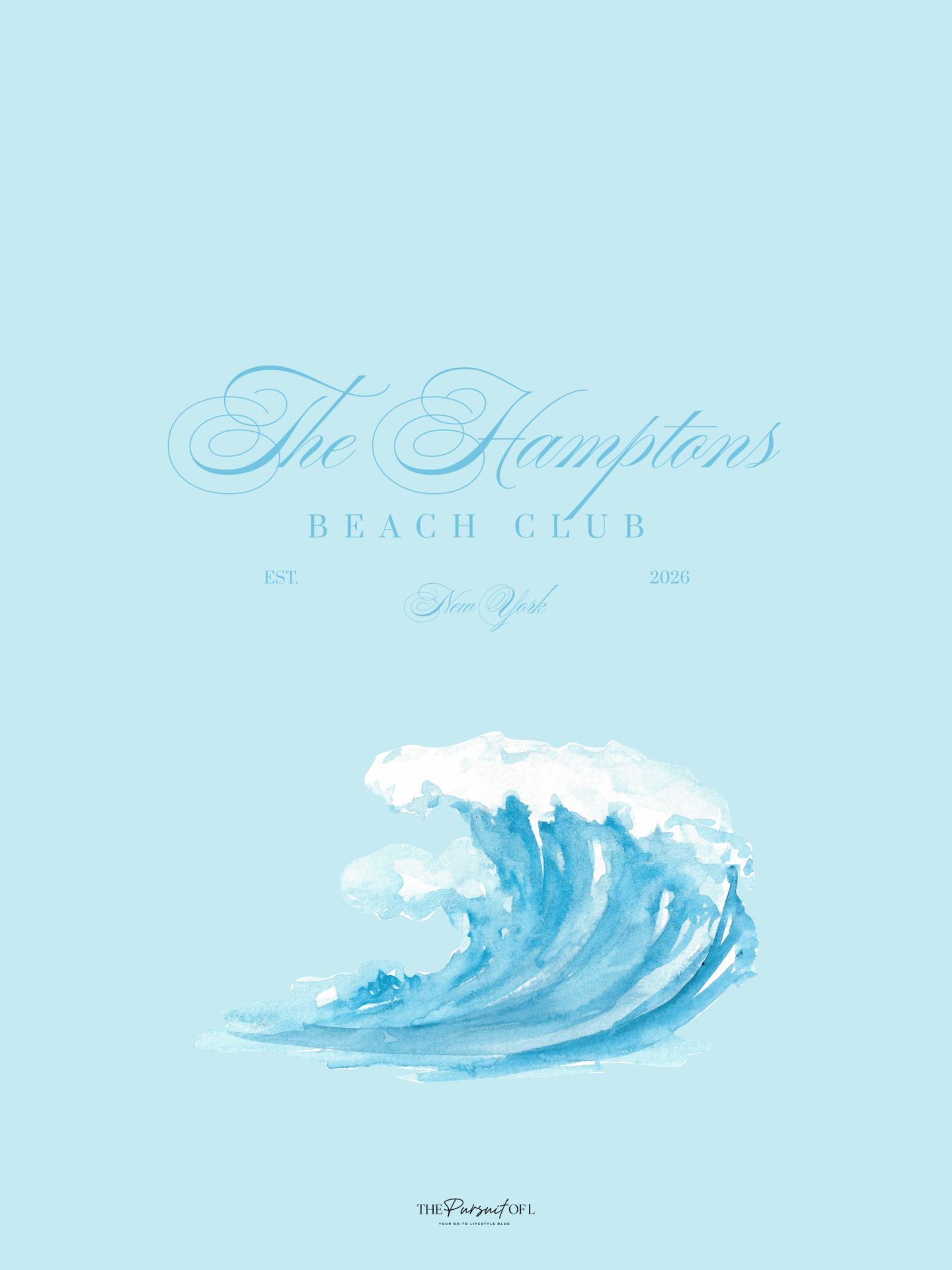 Hamptons Beach Club coastal tablet wallpaper with watercolor ocean wave illustration on soft blue background